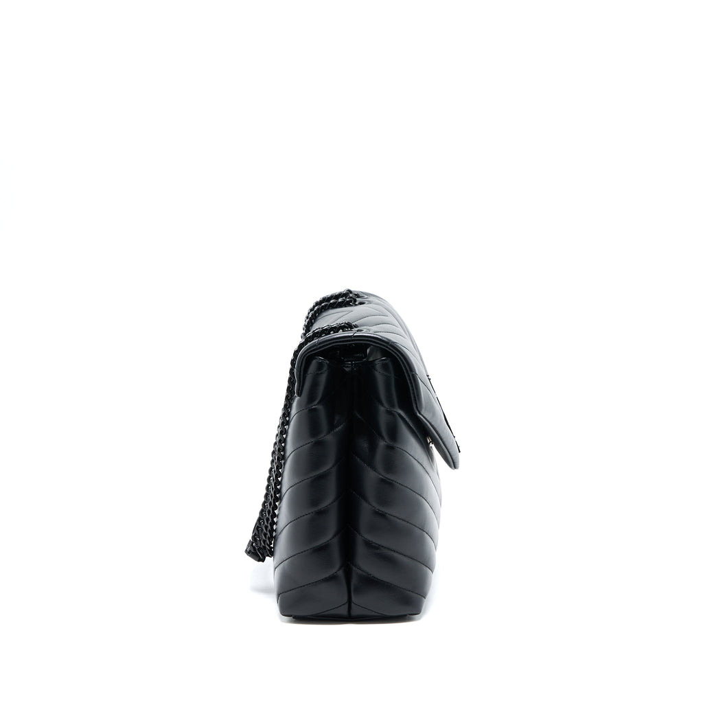 SAINT LAURENT / YSL MEDIUM LOULOU SHOULDER BAG CALFSKIN BLACK WITH BLACK HARDWARE