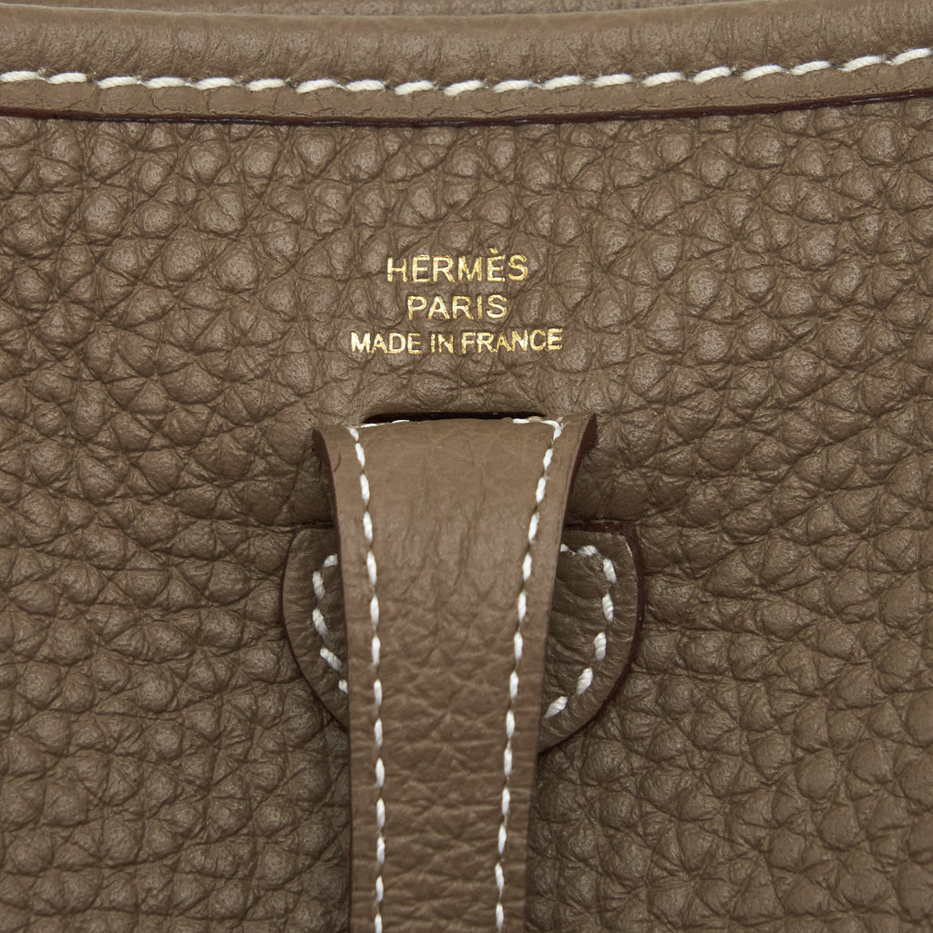 HERMES MINI EVELYNE CLEMENCE ETOUPE/BLUE INDIGO GHW
