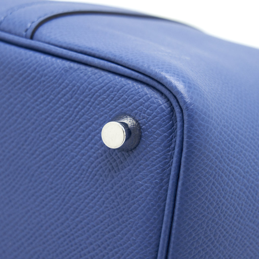 HERMES TRESSAGE DE CUIR PICOTIN 18 LOCK BAG EPSOM BLUE BRIGHTON SHW