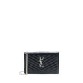 SAINT LAURENT/YSL ENVELOP CHAIN WALLET GRAINED CALFSKIN BLACK SHW