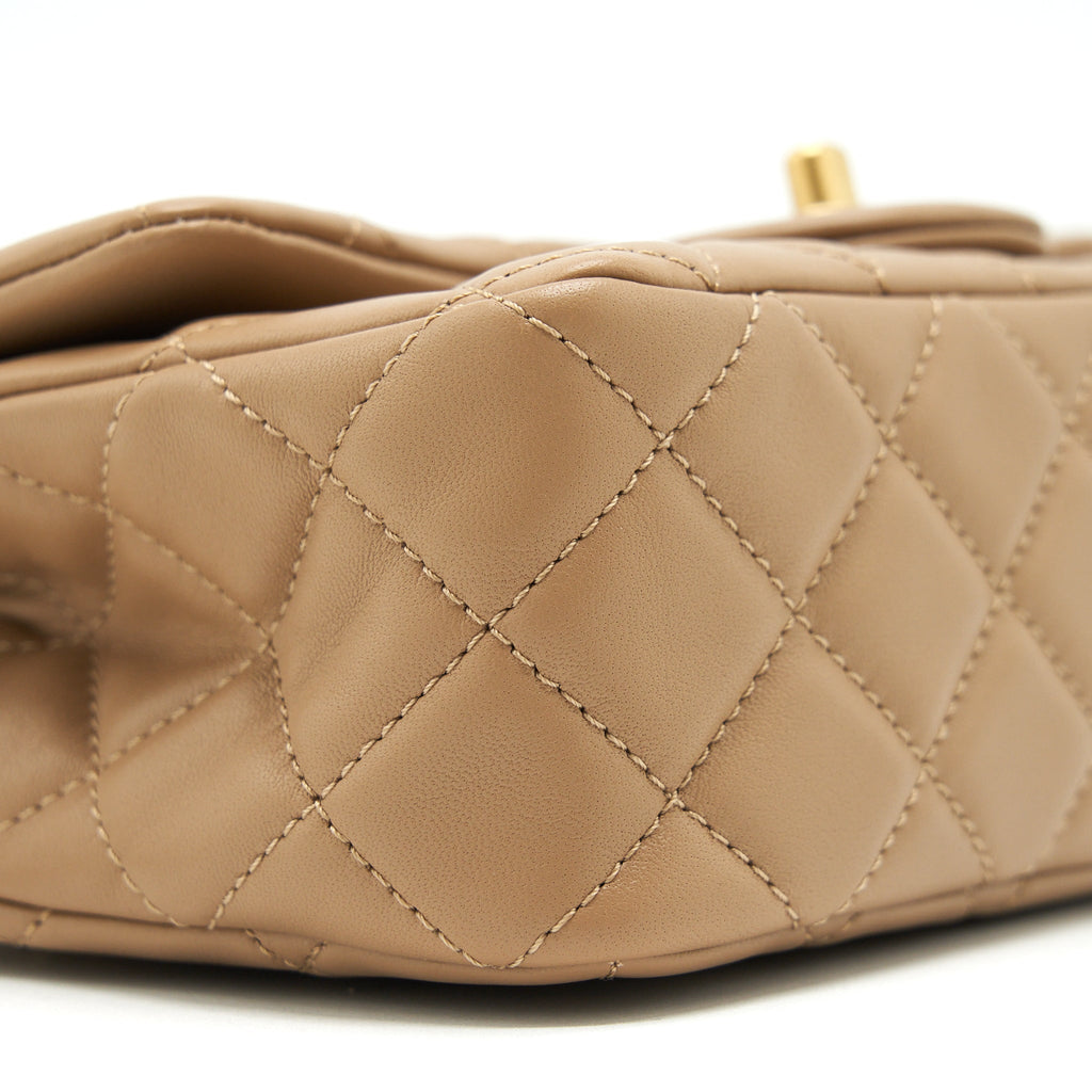 CHANEL 22B PEARL CRUSH MINI RECTANGULAR FLAP BAG LAMBSKIN DARK BEIGE GHW (MICROCHIP)