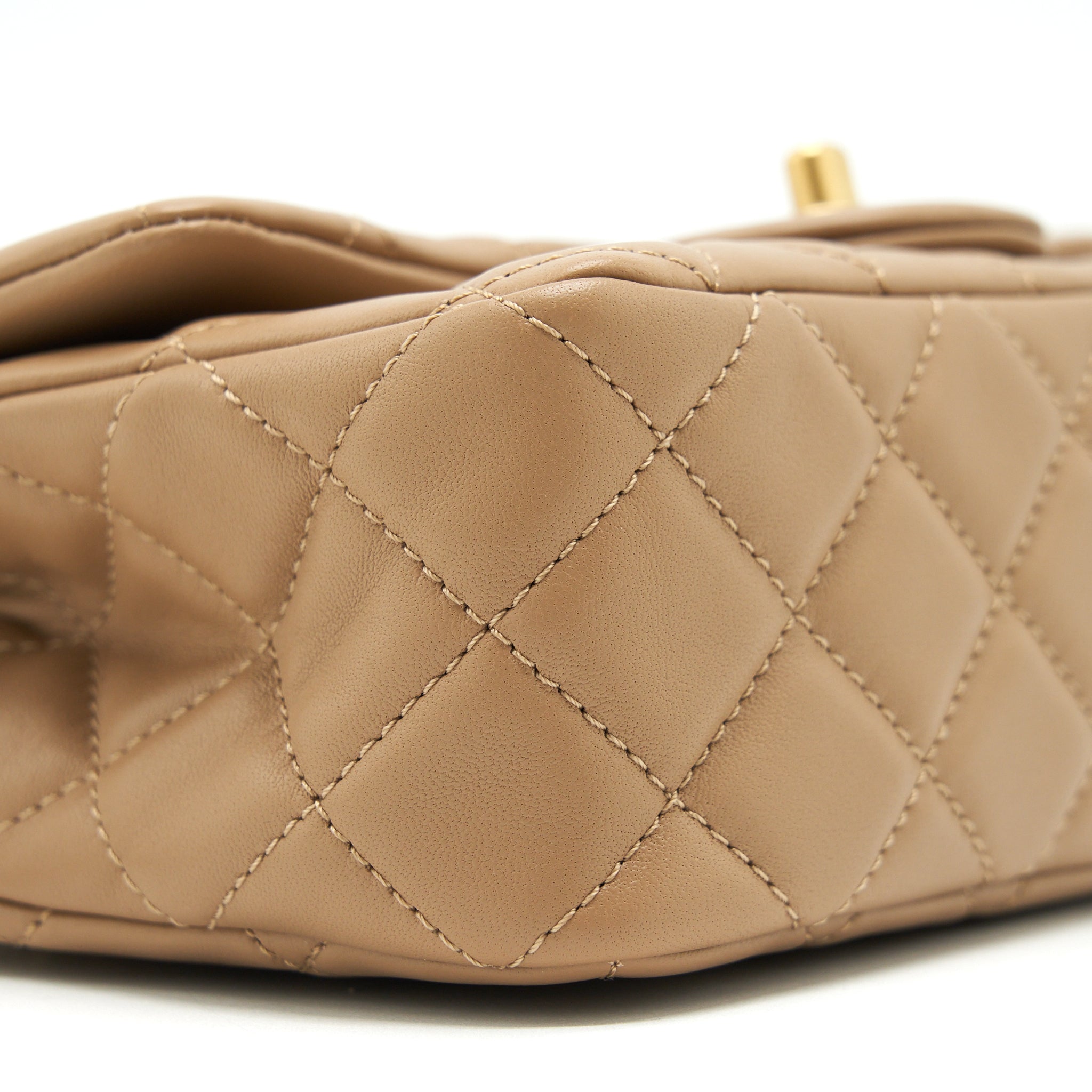 CHANEL 22B PEARL CRUSH MINI RECTANGULAR FLAP BAG LAMBSKIN DARK BEIGE GHW (MICROCHIP)