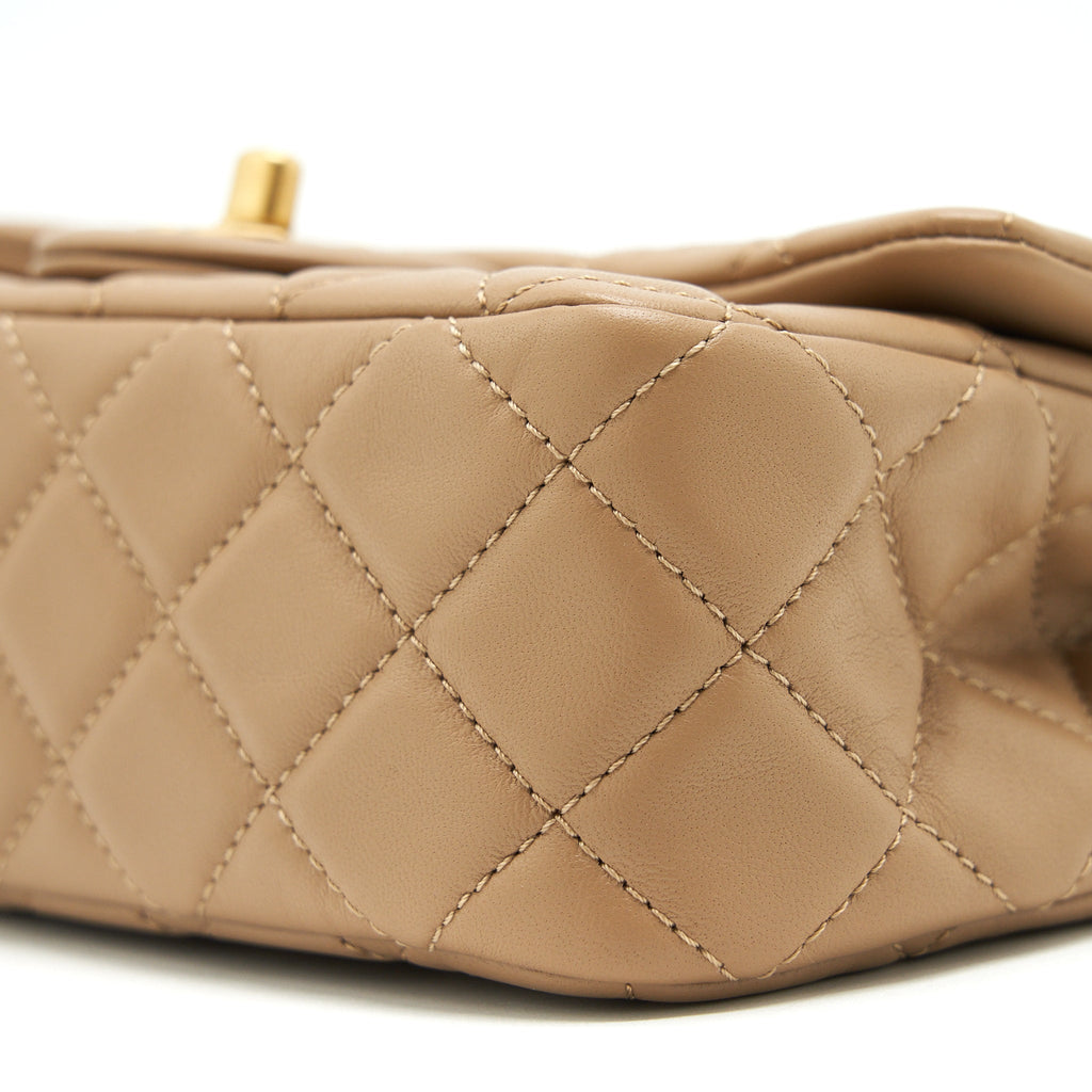 CHANEL 22B PEARL CRUSH MINI RECTANGULAR FLAP BAG LAMBSKIN DARK BEIGE GHW (MICROCHIP)