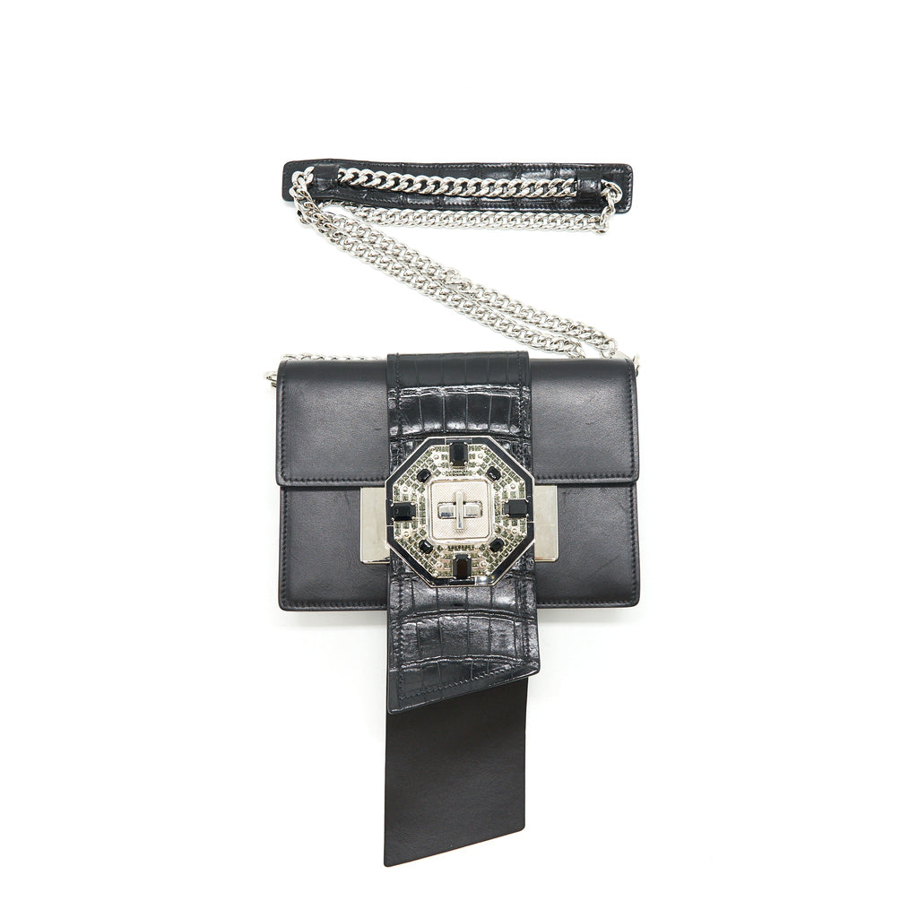 PRADA PLAX JEWELS RIBBON BAG 1BD067 BLACK SHW