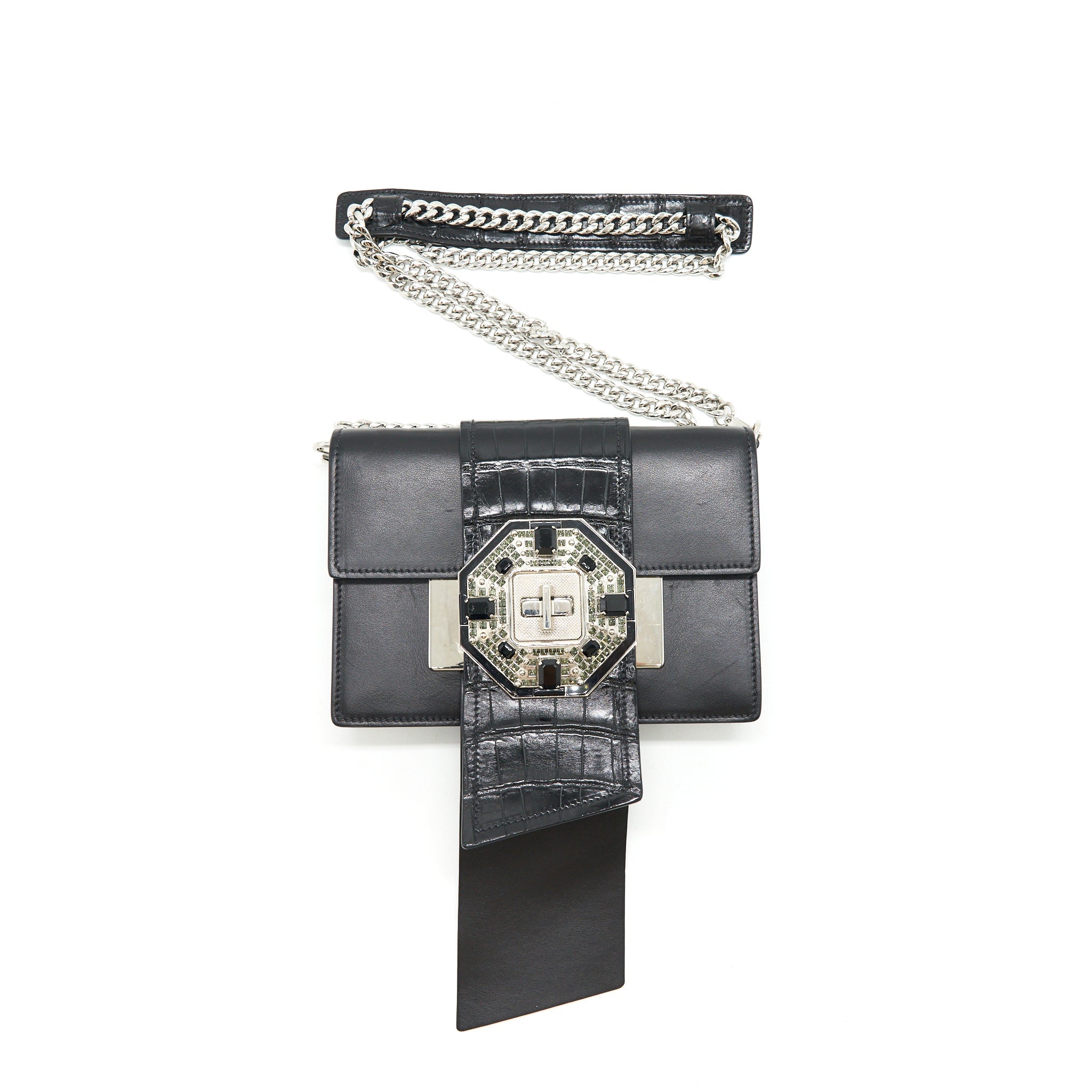 PRADA PLAX JEWELS RIBBON BAG 1BD067 BLACK SHW