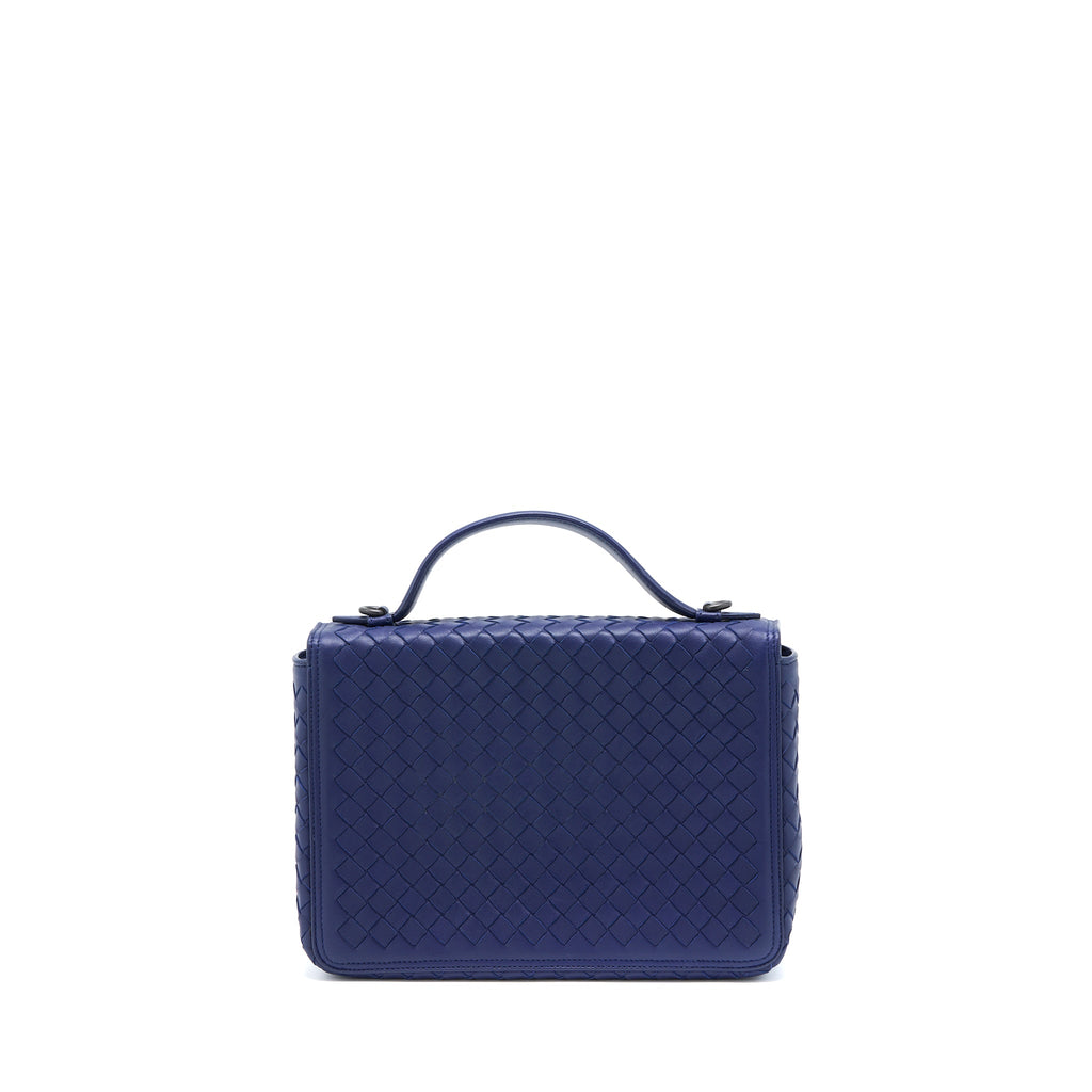 BOTTEGA VENETA TOP HANDLE CROSSBODY BAG NAVY BLUE WITH BLACK HARDWARE