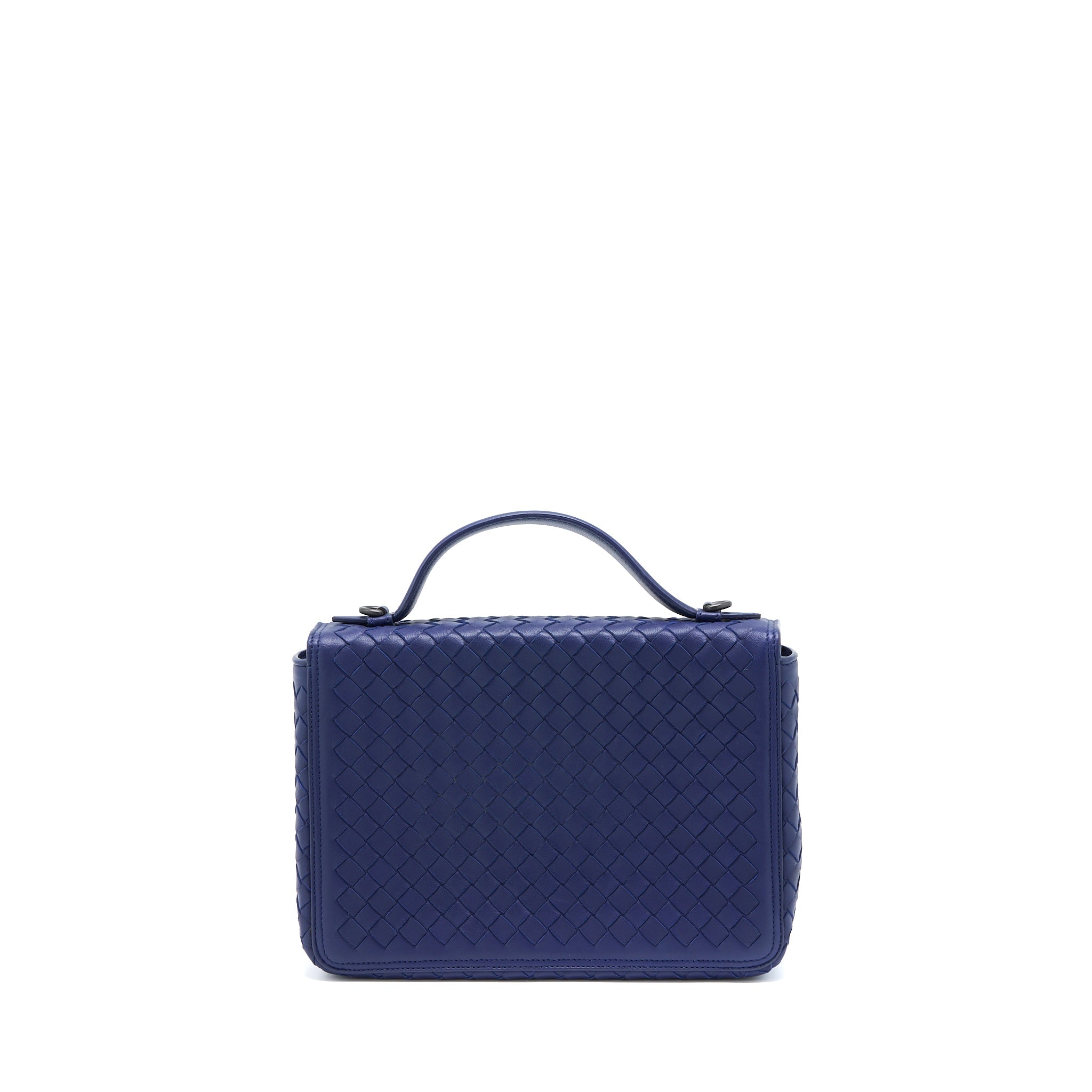 BOTTEGA VENETA TOP HANDLE CROSSBODY BAG NAVY BLUE WITH BLACK HARDWARE