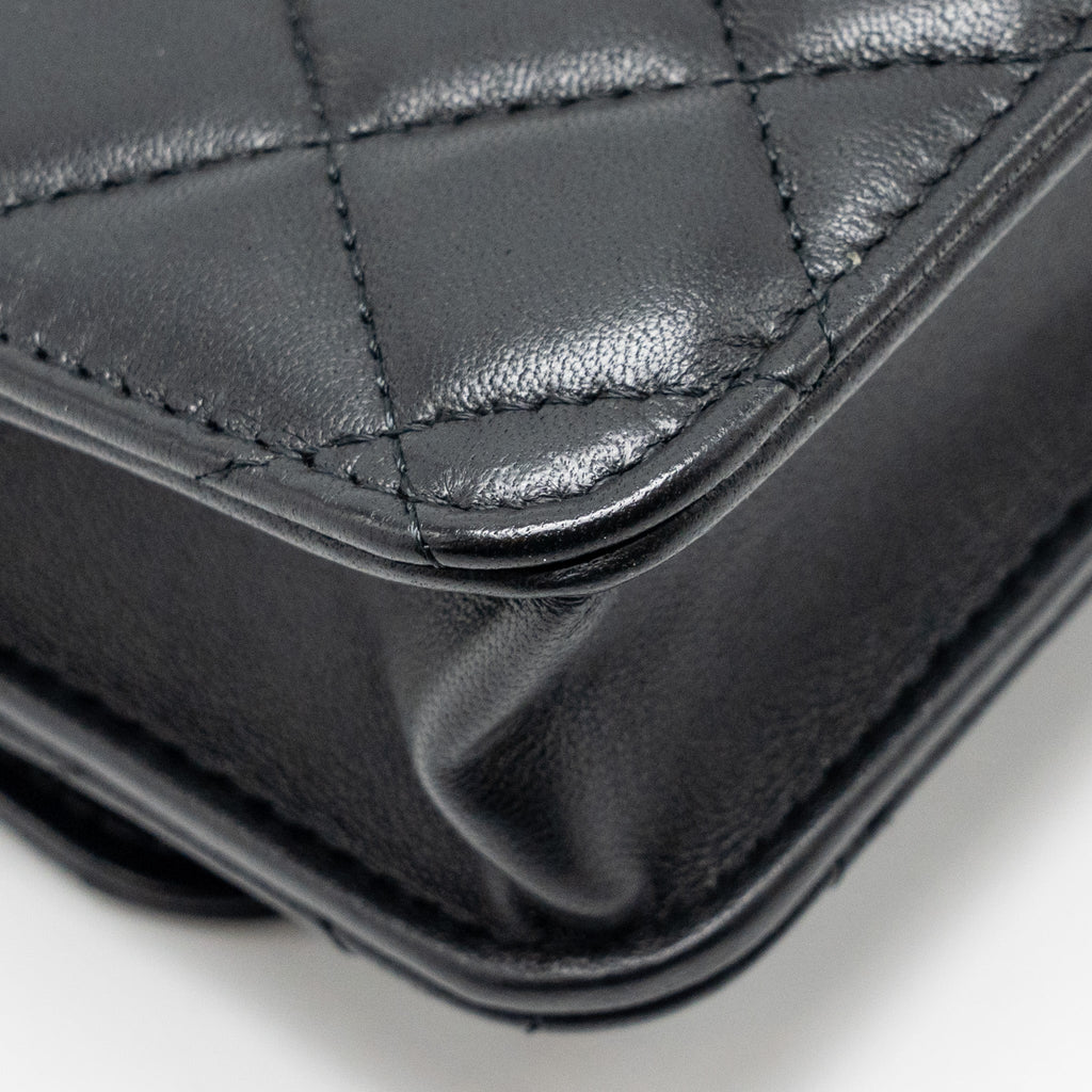 CHANEL PEARL CRUSH MINI FLAP WALLET ON CHAIN LAMBSKIN BLACK GHW (MICROCHIP)