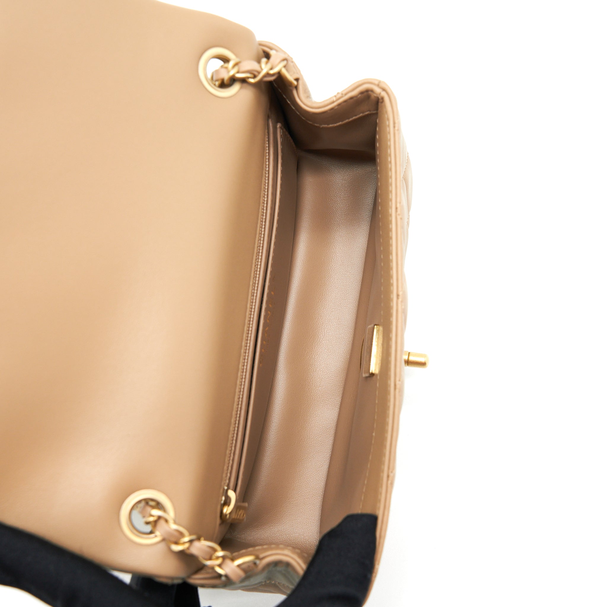 CHANEL 22B PEARL CRUSH MINI RECTANGULAR FLAP BAG LAMBSKIN DARK BEIGE GHW (MICROCHIP)