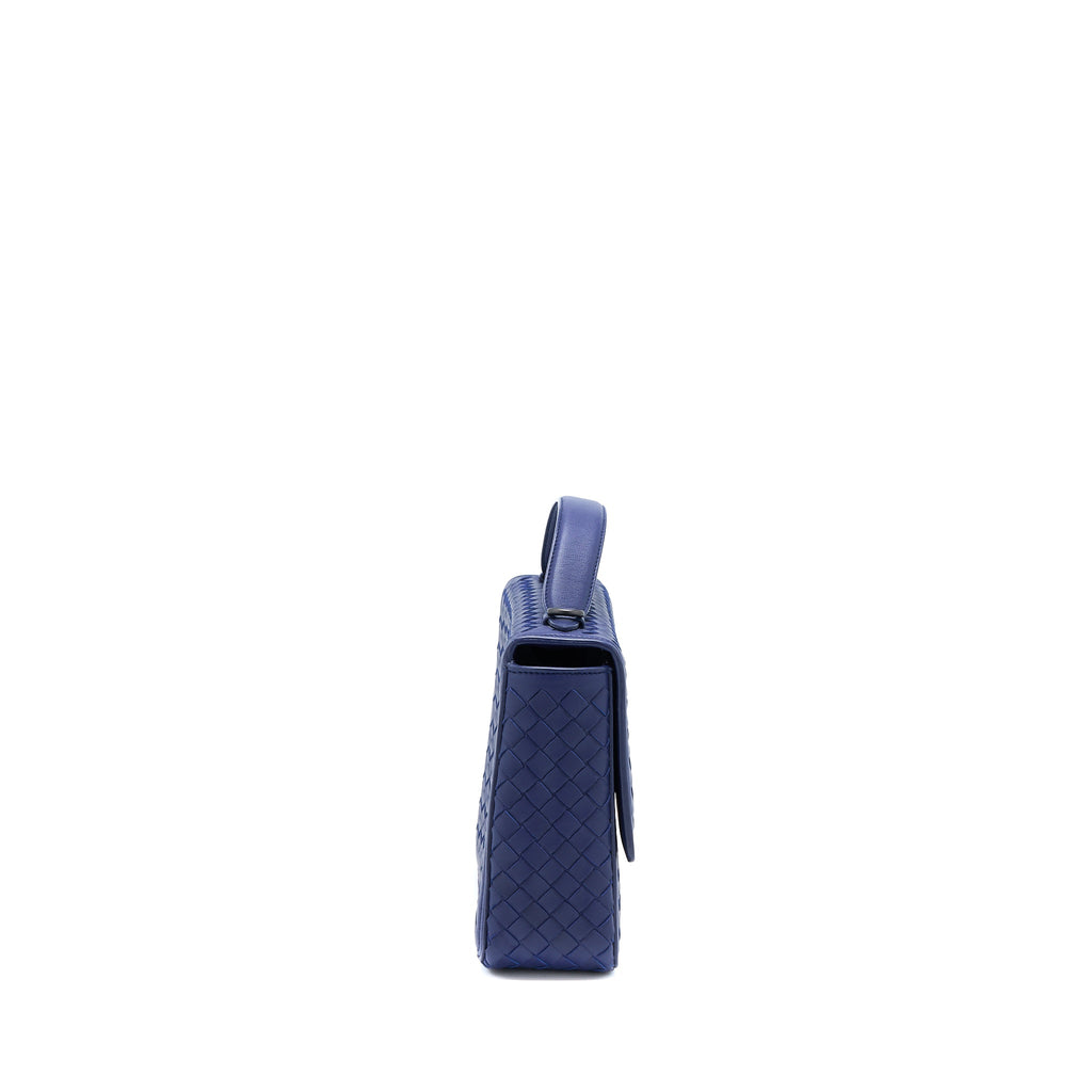 BOTTEGA VENETA TOP HANDLE CROSSBODY BAG NAVY BLUE WITH BLACK HARDWARE