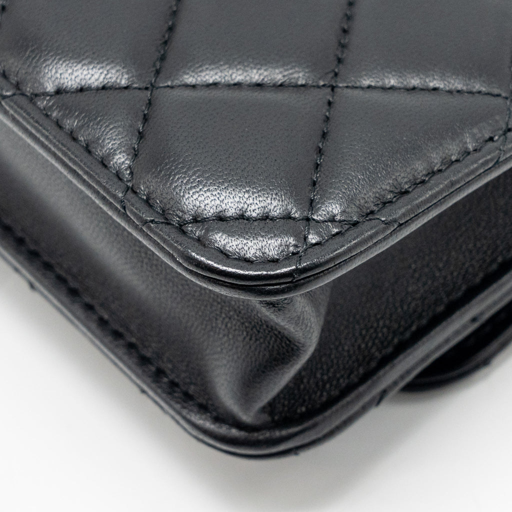 CHANEL PEARL CRUSH MINI FLAP WALLET ON CHAIN LAMBSKIN BLACK GHW (MICROCHIP)