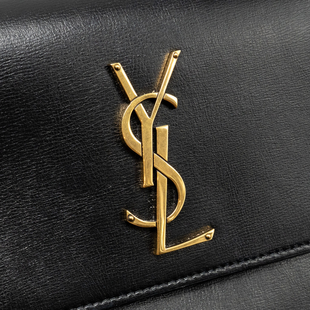 SAINT LAURENT/YSL MEDIUM TOP HANDLE SUNSET BAG CALFSKIN BLACK GHW