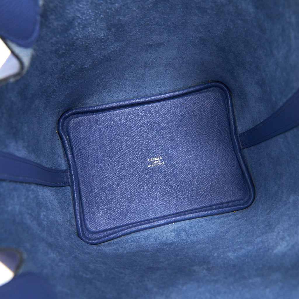 HERMES TRESSAGE DE CUIR PICOTIN 18 LOCK BAG EPSOM BLUE BRIGHTON SHW