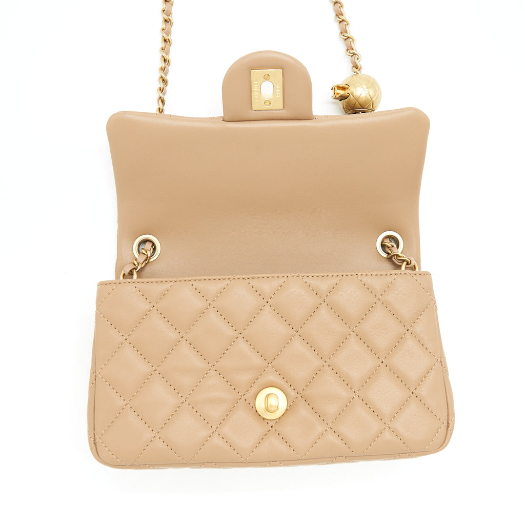 CHANEL 22B PEARL CRUSH MINI RECTANGULAR FLAP BAG LAMBSKIN DARK BEIGE GHW (MICROCHIP)