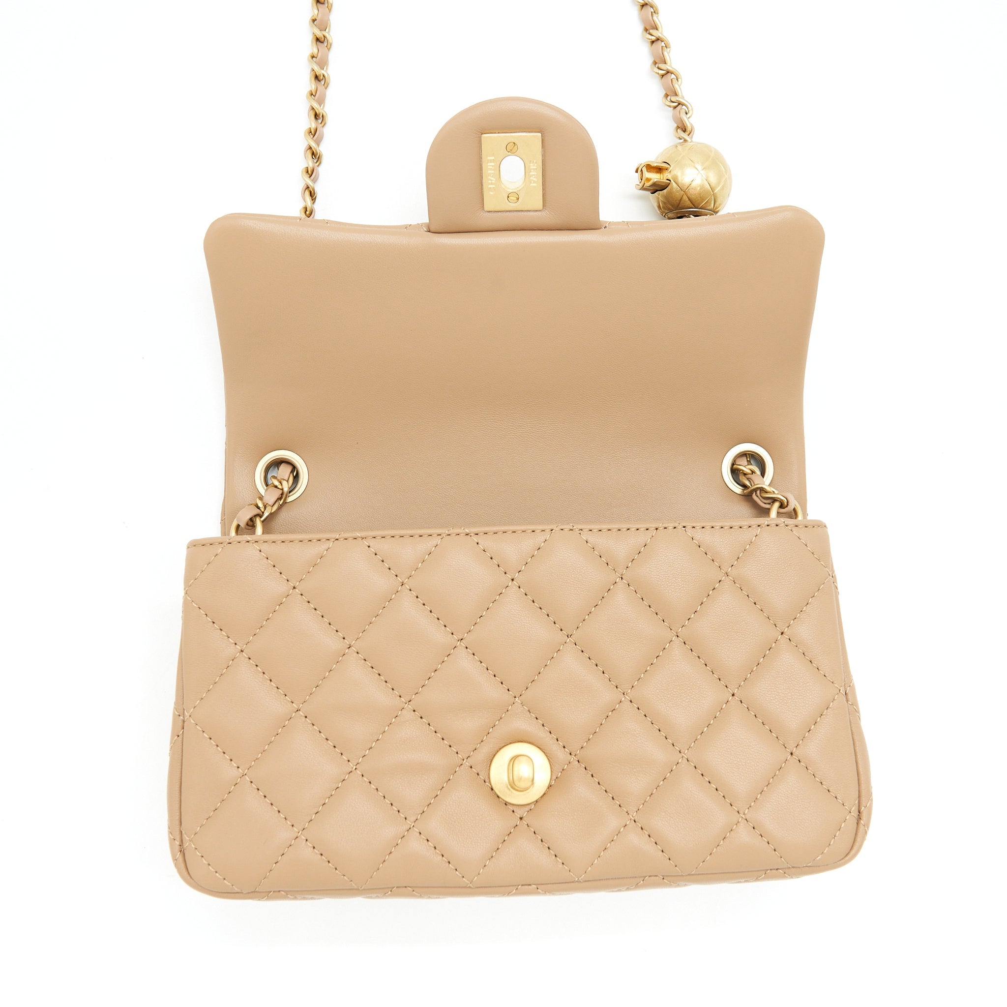 CHANEL 22B PEARL CRUSH MINI RECTANGULAR FLAP BAG LAMBSKIN DARK BEIGE GHW (MICROCHIP)