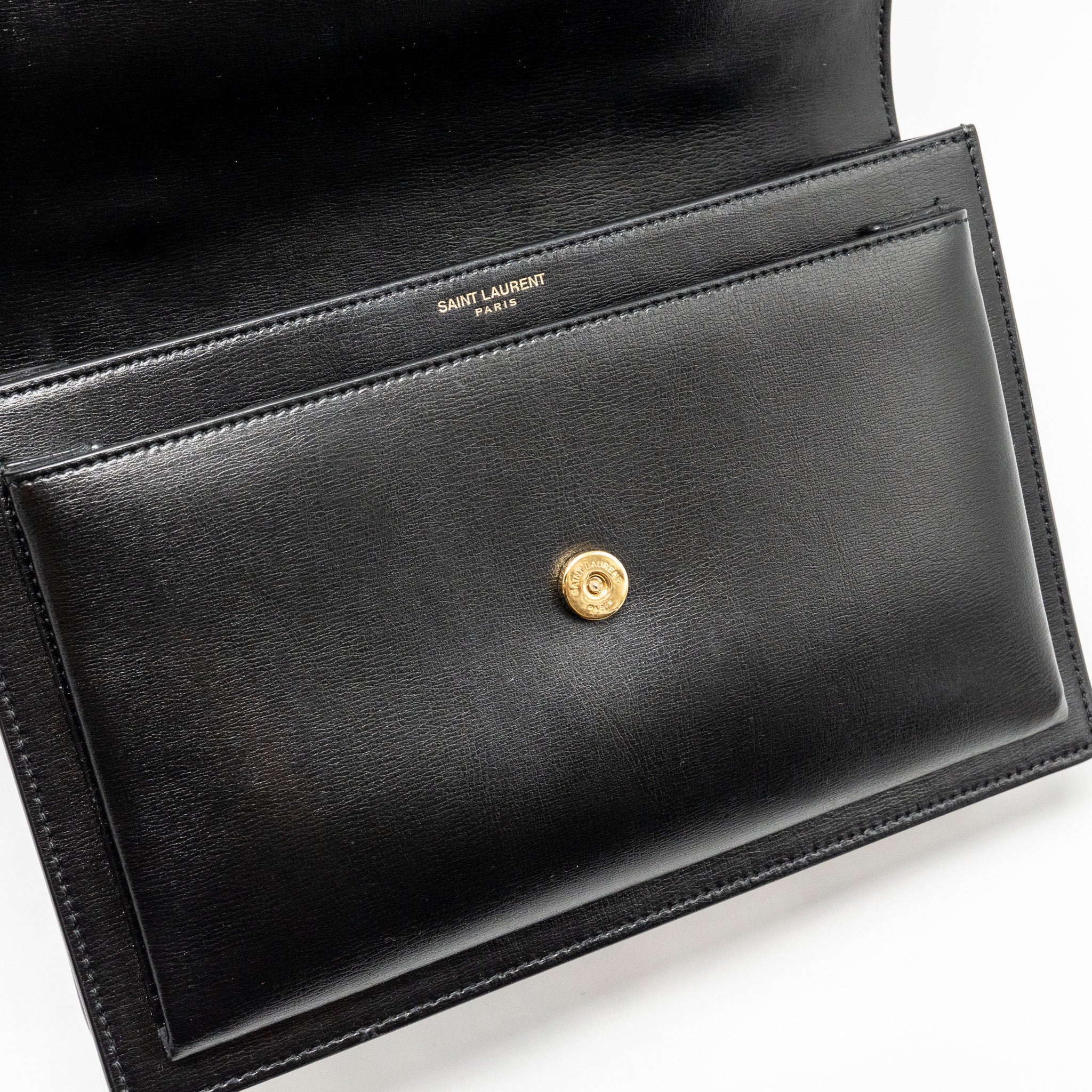 SAINT LAURENT/YSL MEDIUM TOP HANDLE SUNSET BAG CALFSKIN BLACK GHW