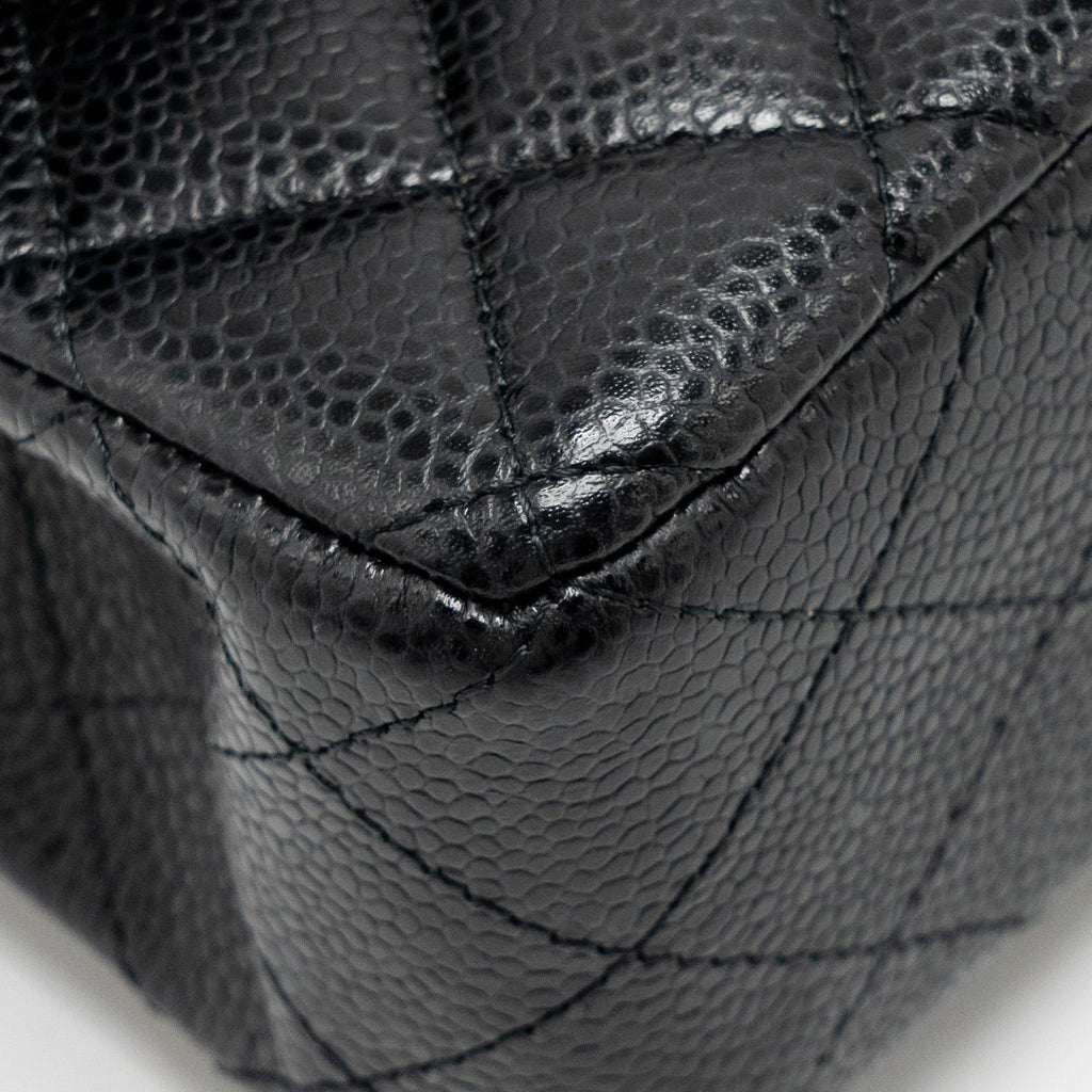 CHANEL SMALL CLASSIC DOUBLE FLAP BAG CAVIAR BLACK SHW (MICROCHIP)