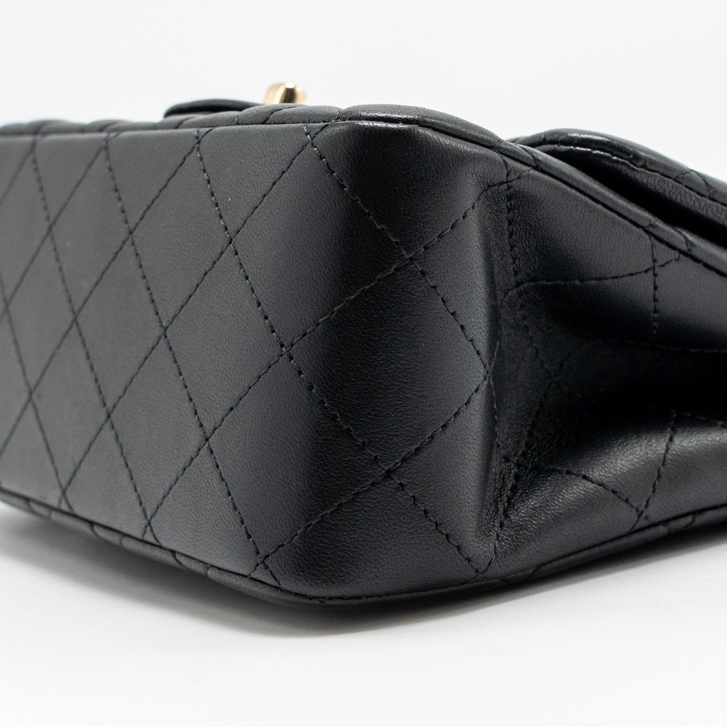 CHANEL MINI SQUARE FLAP BAG LAMBSKIN BLACK LGHW (MICROCHIP)