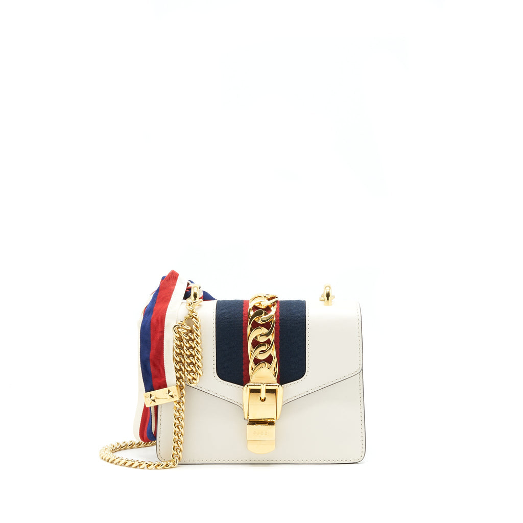 GUCCI MINI SYLVIE CHAIN BAG WHITE GHW
