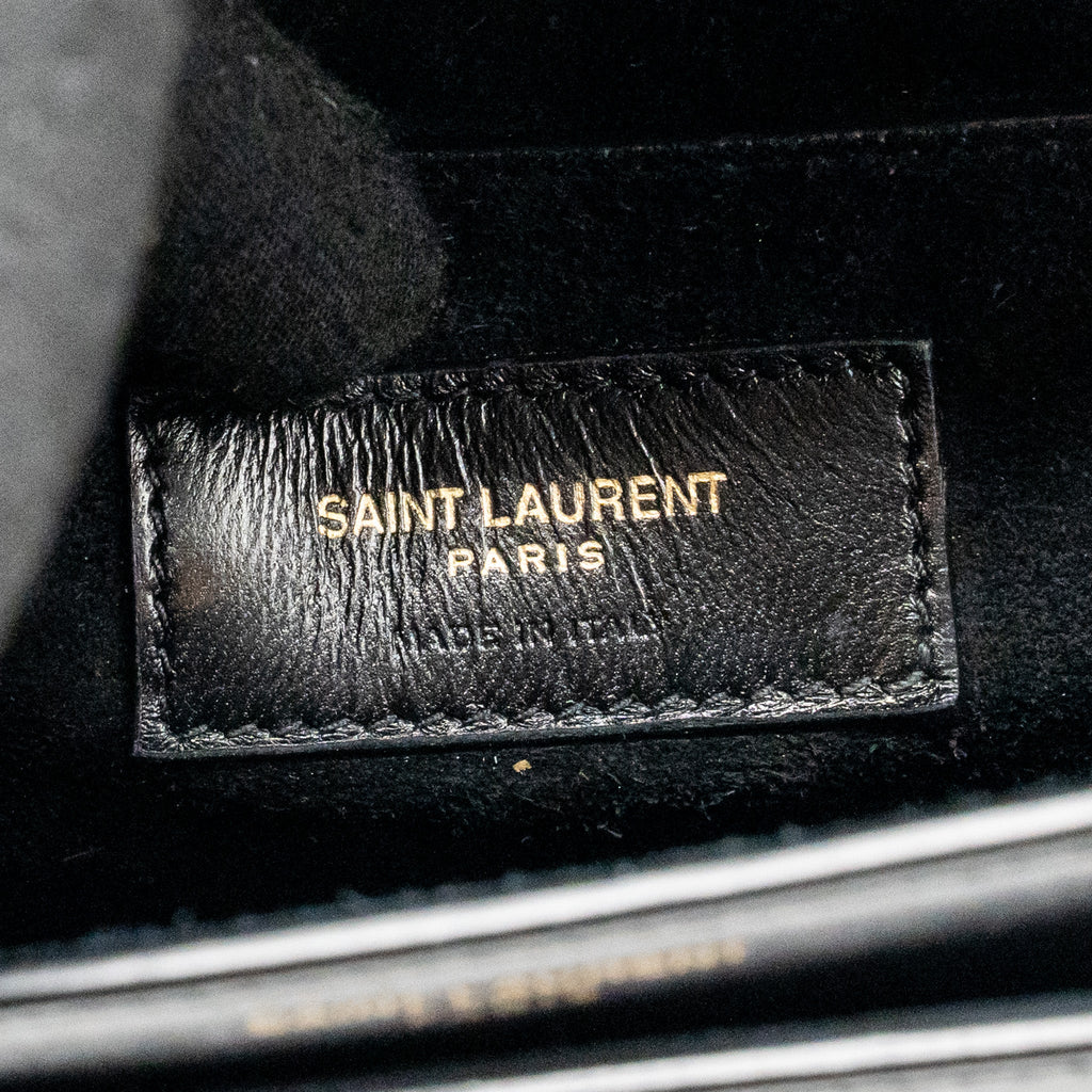 SAINT LAURENT/YSL MEDIUM TOP HANDLE SUNSET BAG CALFSKIN BLACK GHW