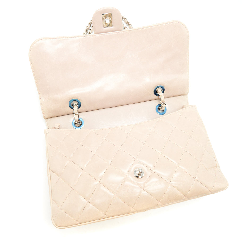 CHANEL TOP HANDLE FLAP BAG WITH CHAIN BEIGE/ BLACK SERIAL20