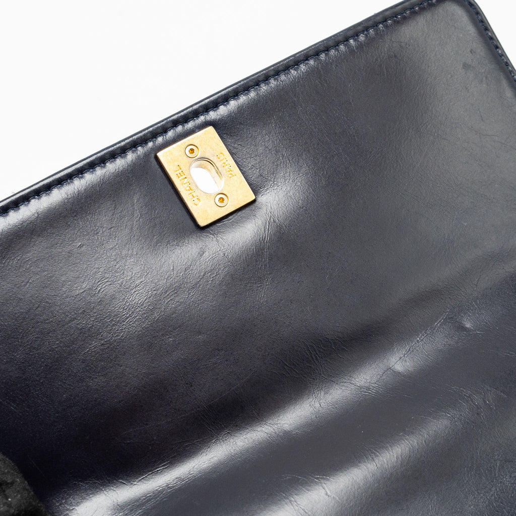 CHANEL SMALL COCO HANDLE CHEVRON CALFSKIN DARK BLUE GHW