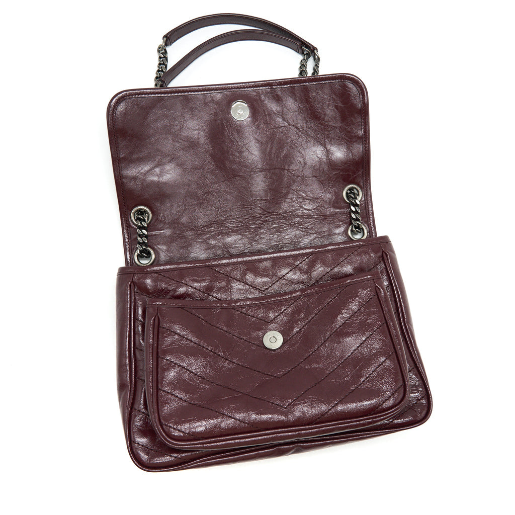 SAINT LAURENT MEDIUM NIKI SHINNY LEATHER BURGUNDY