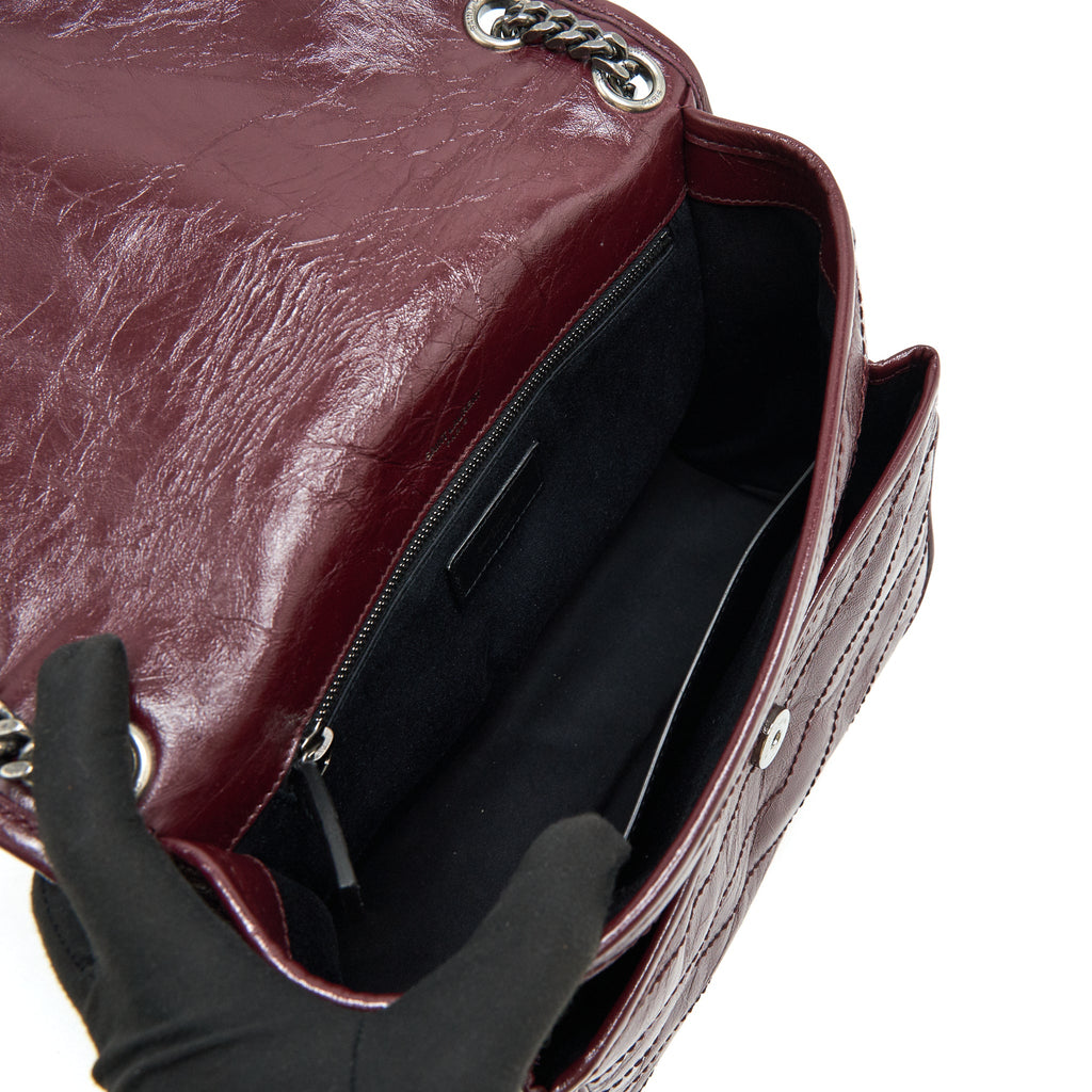 SAINT LAURENT MEDIUM NIKI SHINNY LEATHER BURGUNDY