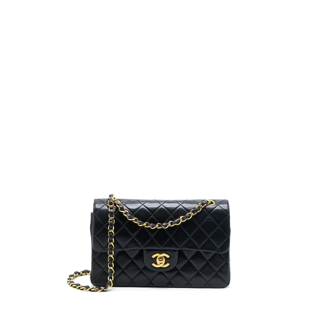 CHANEL VINTAGE SMALL CLASSIC DOUBLE FLAP BAG LAMBSKIN BLACK GHW
