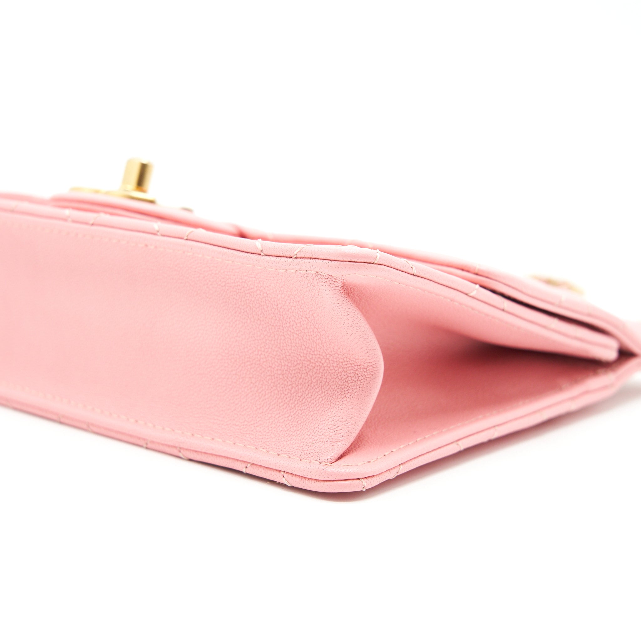 CHANEL QUILTED PEARL CHAIN GOAT SKIN FLAP BAG PINK GHW