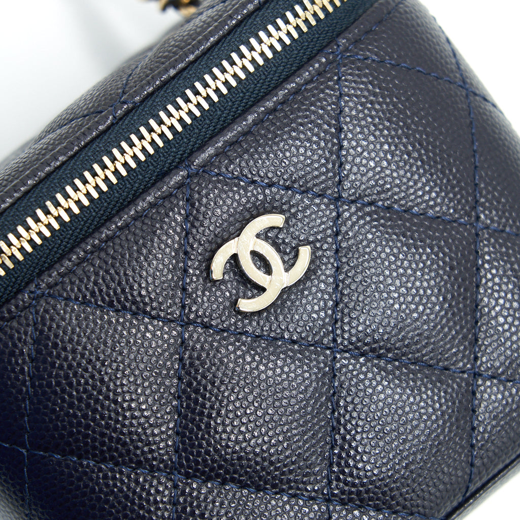 CHANEL SMALL VANITY WITH CHAIN NAVY BLUE WITH LGHW