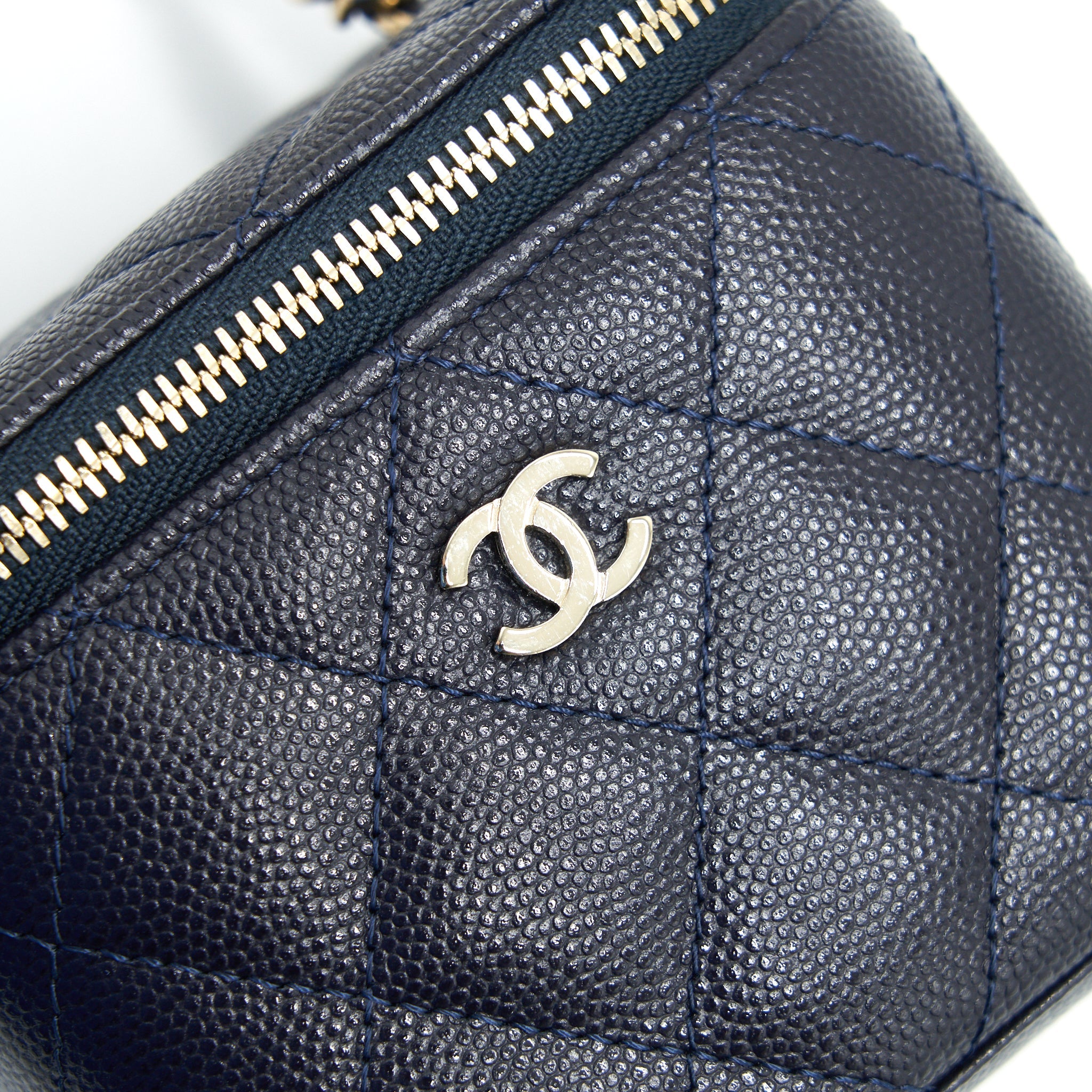 CHANEL SMALL VANITY WITH CHAIN NAVY BLUE WITH LGHW