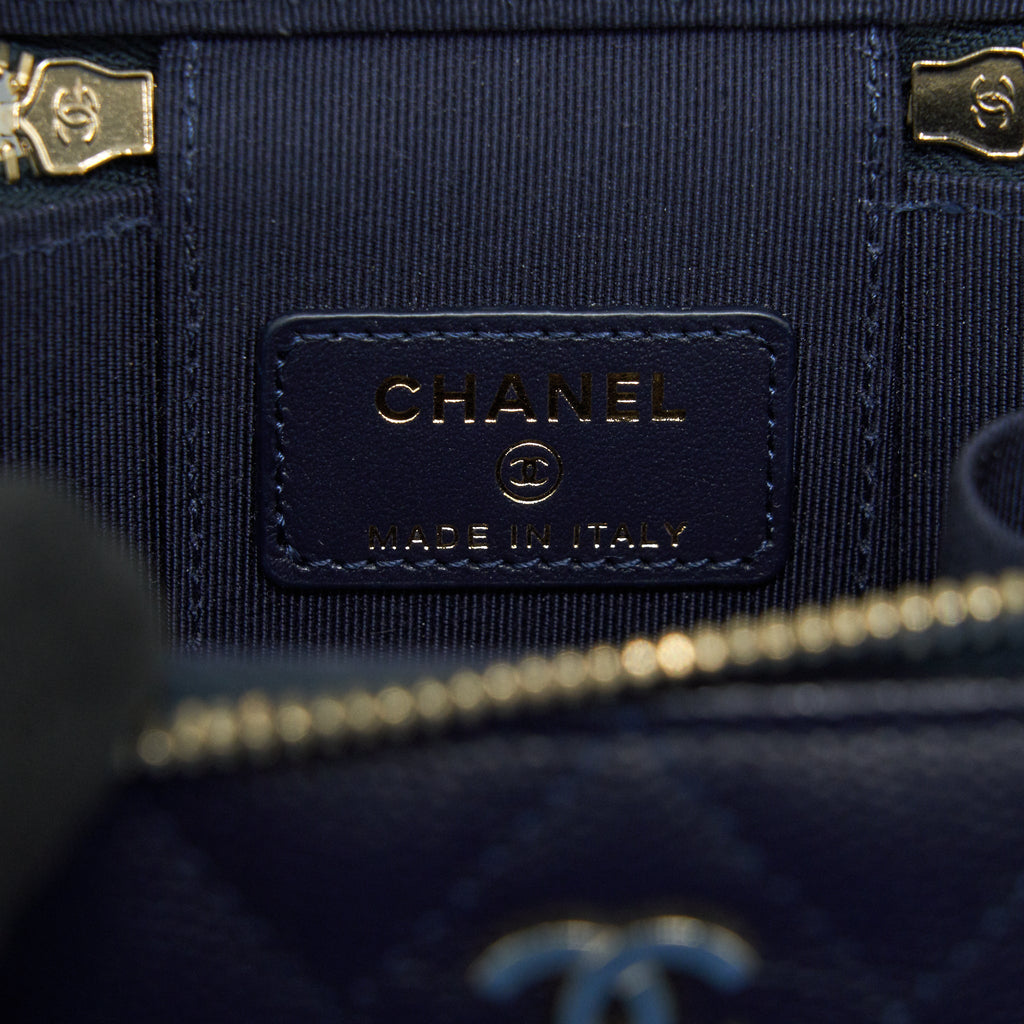CHANEL SMALL VANITY WITH CHAIN NAVY BLUE WITH LGHW