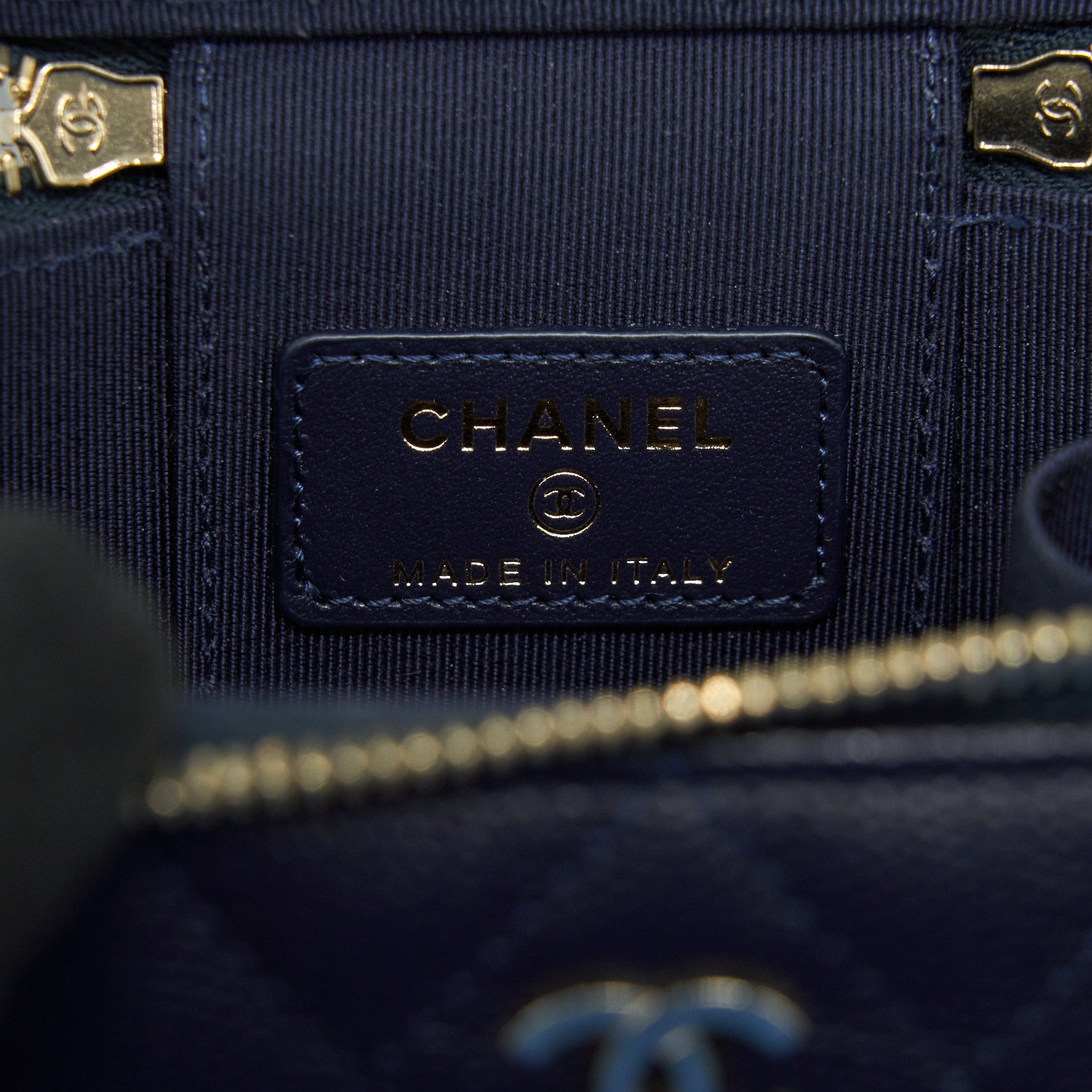 CHANEL SMALL VANITY WITH CHAIN NAVY BLUE WITH LGHW