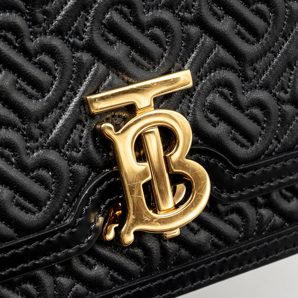 BURBERRY MINI TB MONOGRAM EMBOSSED SHOULDER BAG LAMBSKIN BLACK GHW