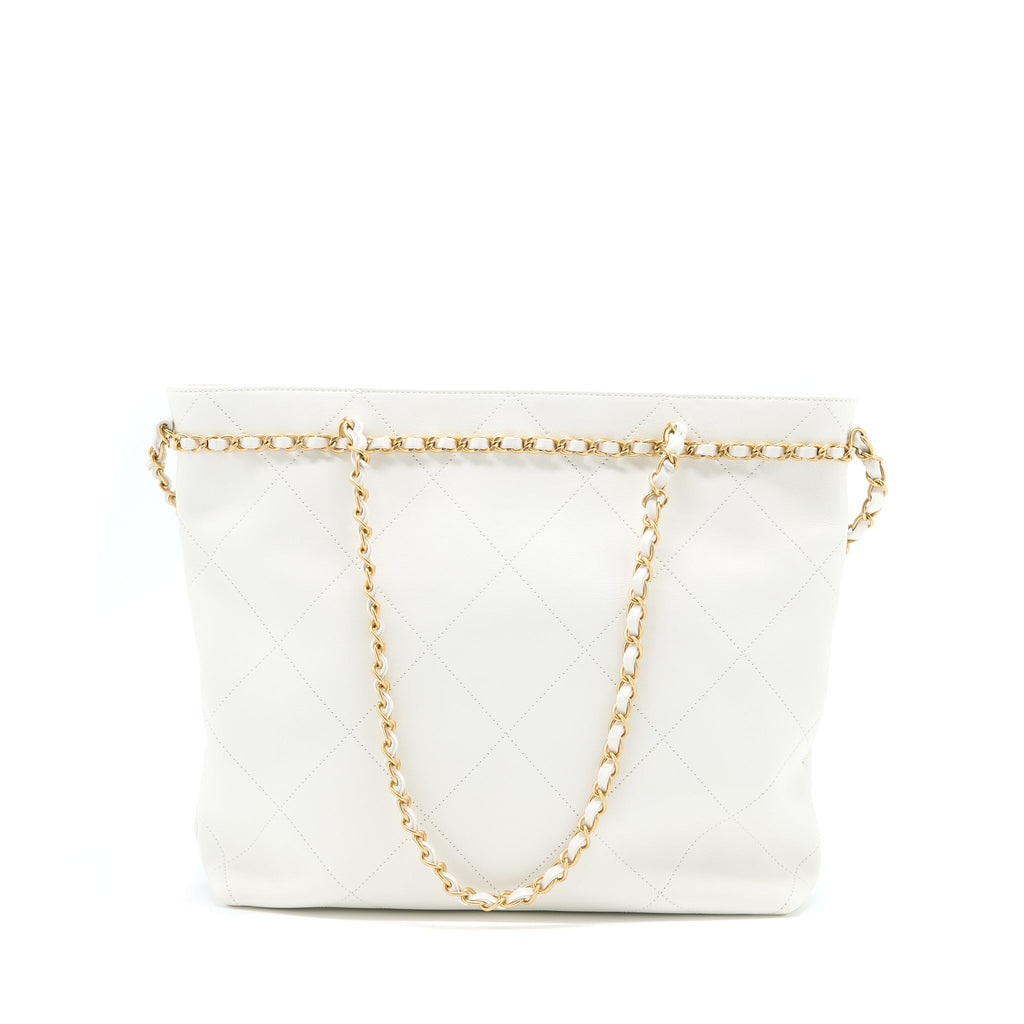 CHANEL TOTE BAG QUILTED CALFSKIN WHITE BRUSHED GHW