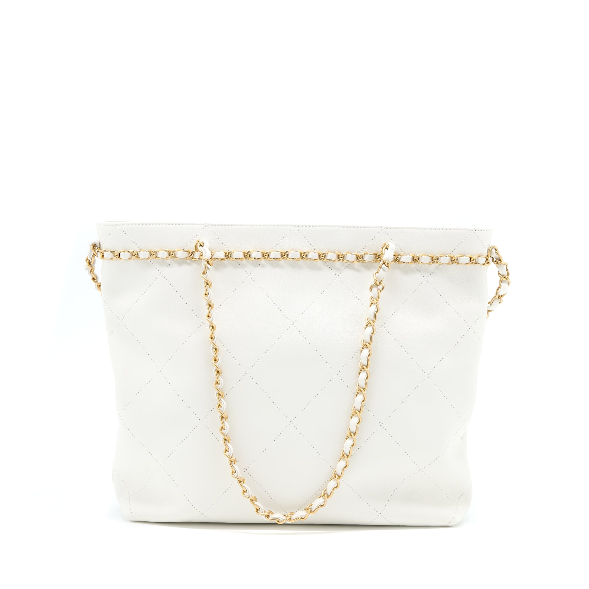 CHANEL TOTE BAG QUILTED CALFSKIN WHITE BRUSHED GHW
