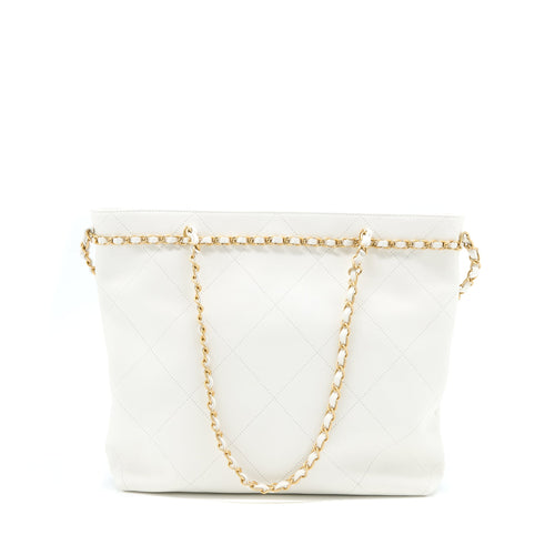 CHANEL TOTE BAG QUILTED CALFSKIN WHITE BRUSHED GHW