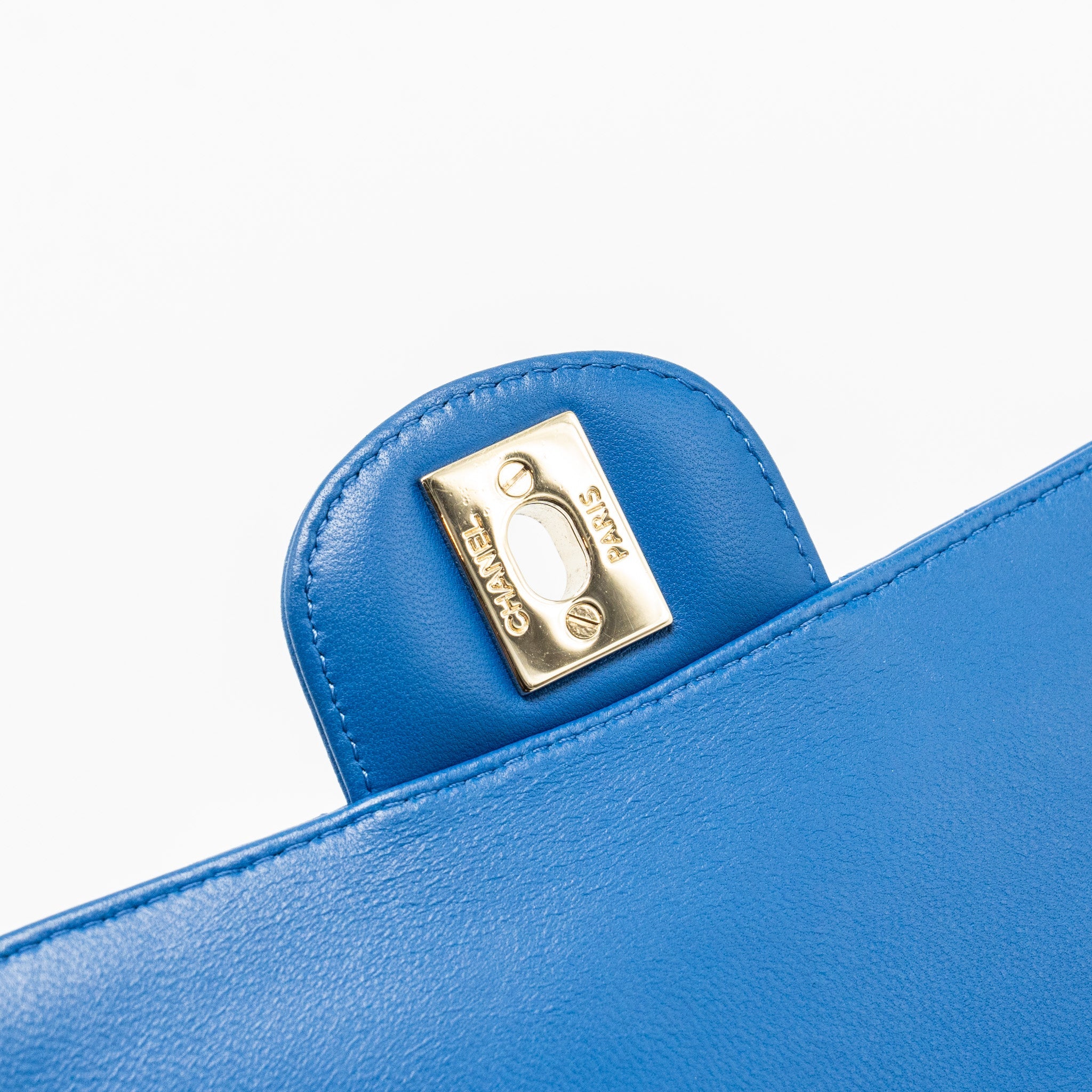 CHANEL MINI SQUARE CHEVRON LAMBSKIN BLUE LGHW