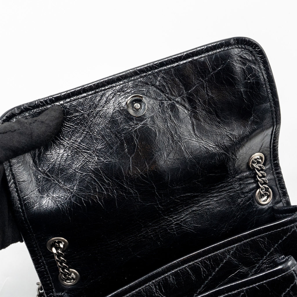 SAINT LAURENT BABY NIKI LEATHER BLACK SHW