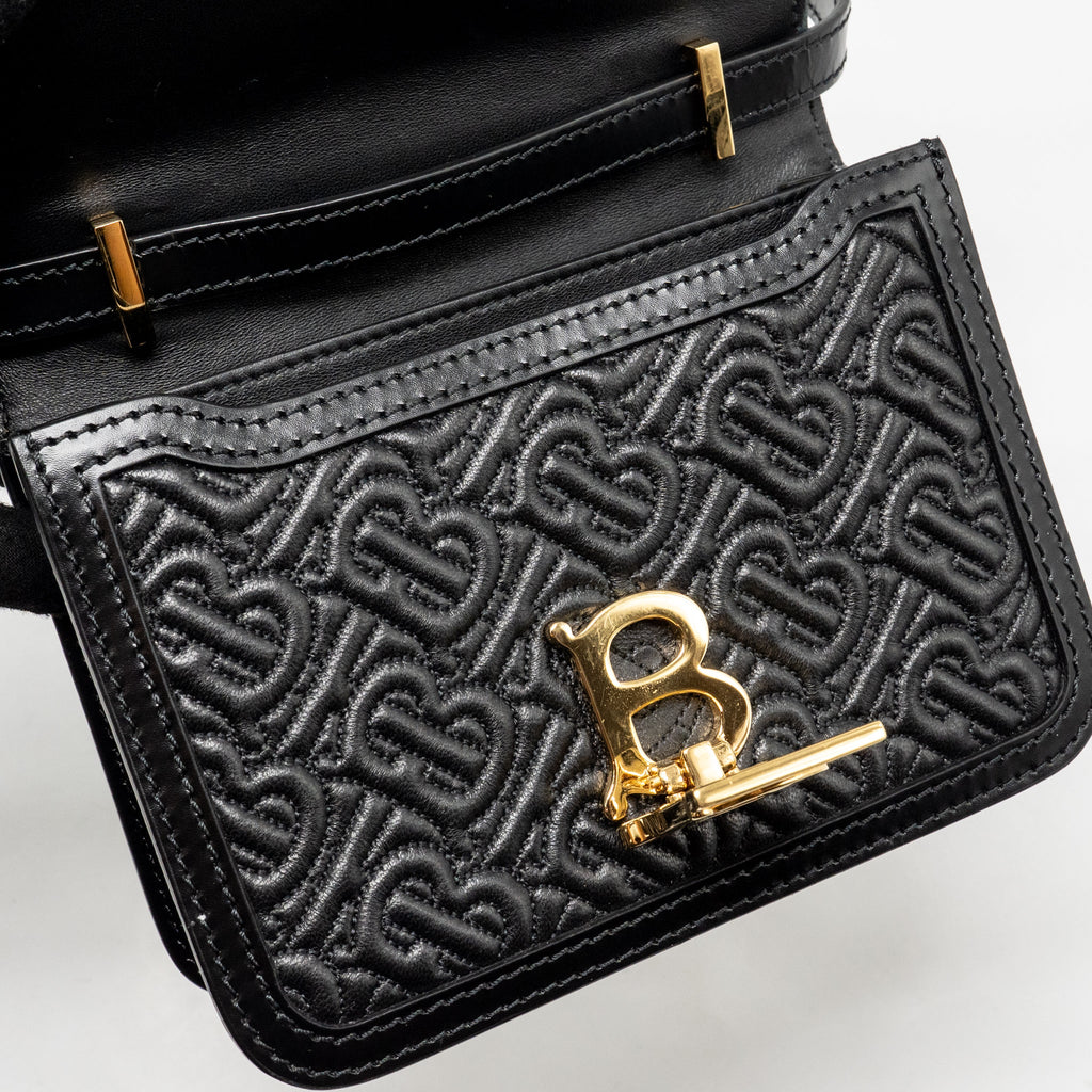 BURBERRY MINI TB MONOGRAM EMBOSSED SHOULDER BAG LAMBSKIN BLACK GHW
