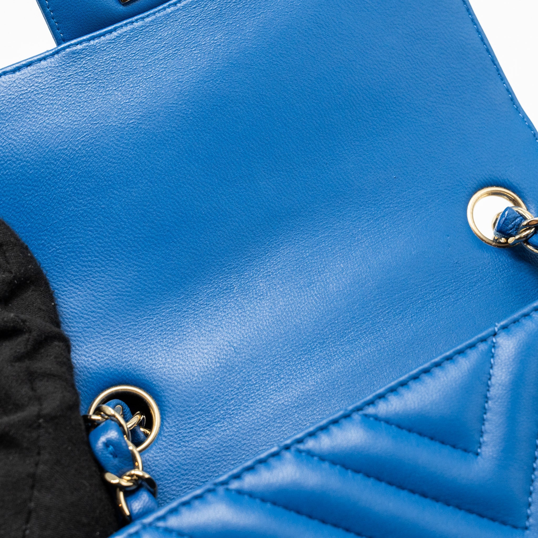 CHANEL MINI SQUARE CHEVRON LAMBSKIN BLUE LGHW