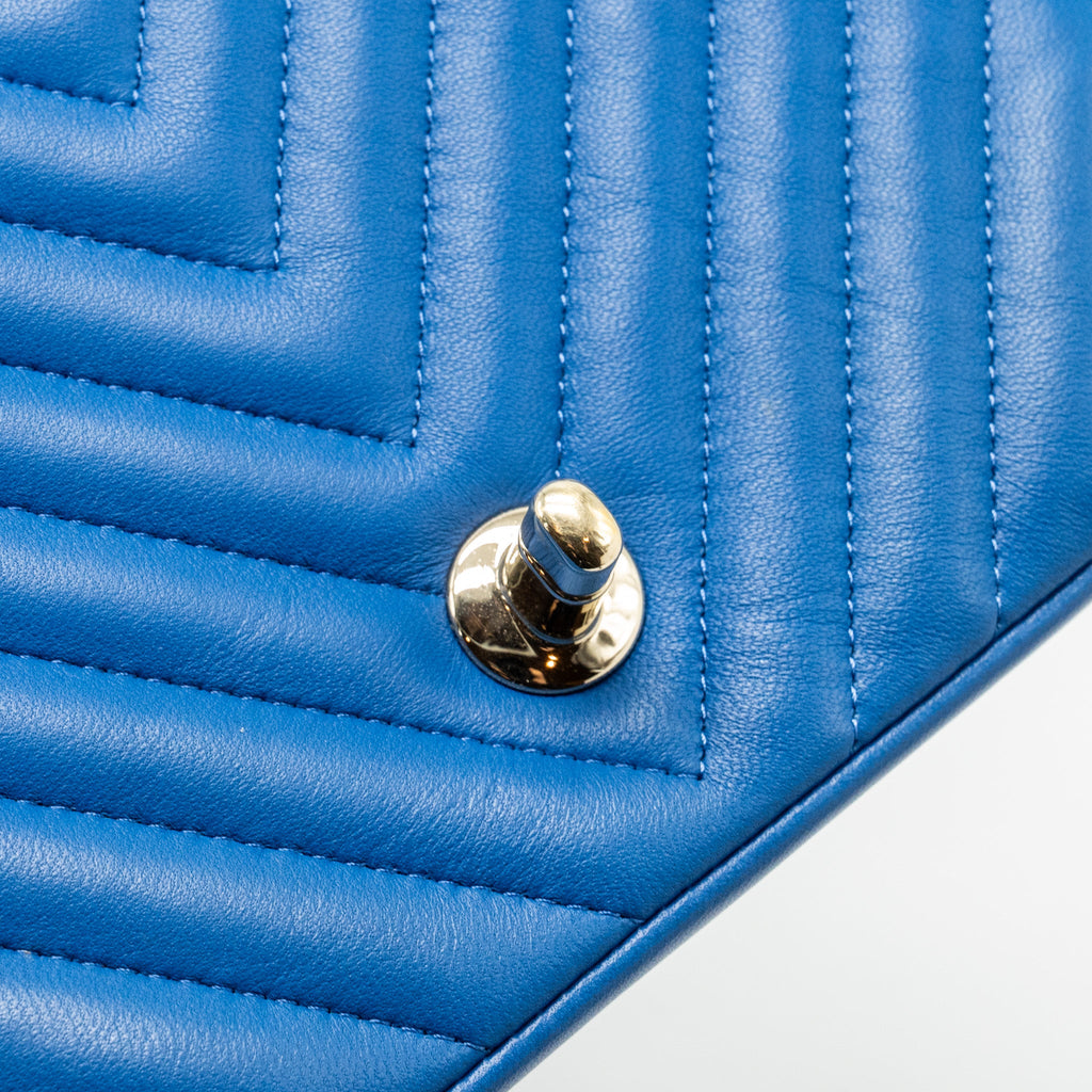 CHANEL MINI SQUARE CHEVRON LAMBSKIN BLUE LGHW
