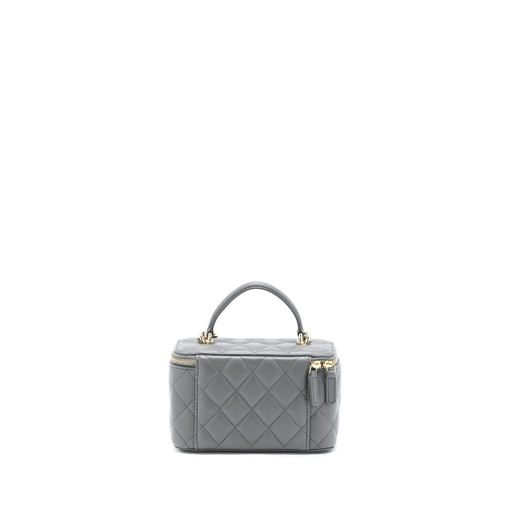 CHANEL TOP HANDLE LONG VANITY WITH CHAIN LAMBSKIN GREY LGHW (MICROCHIP)
