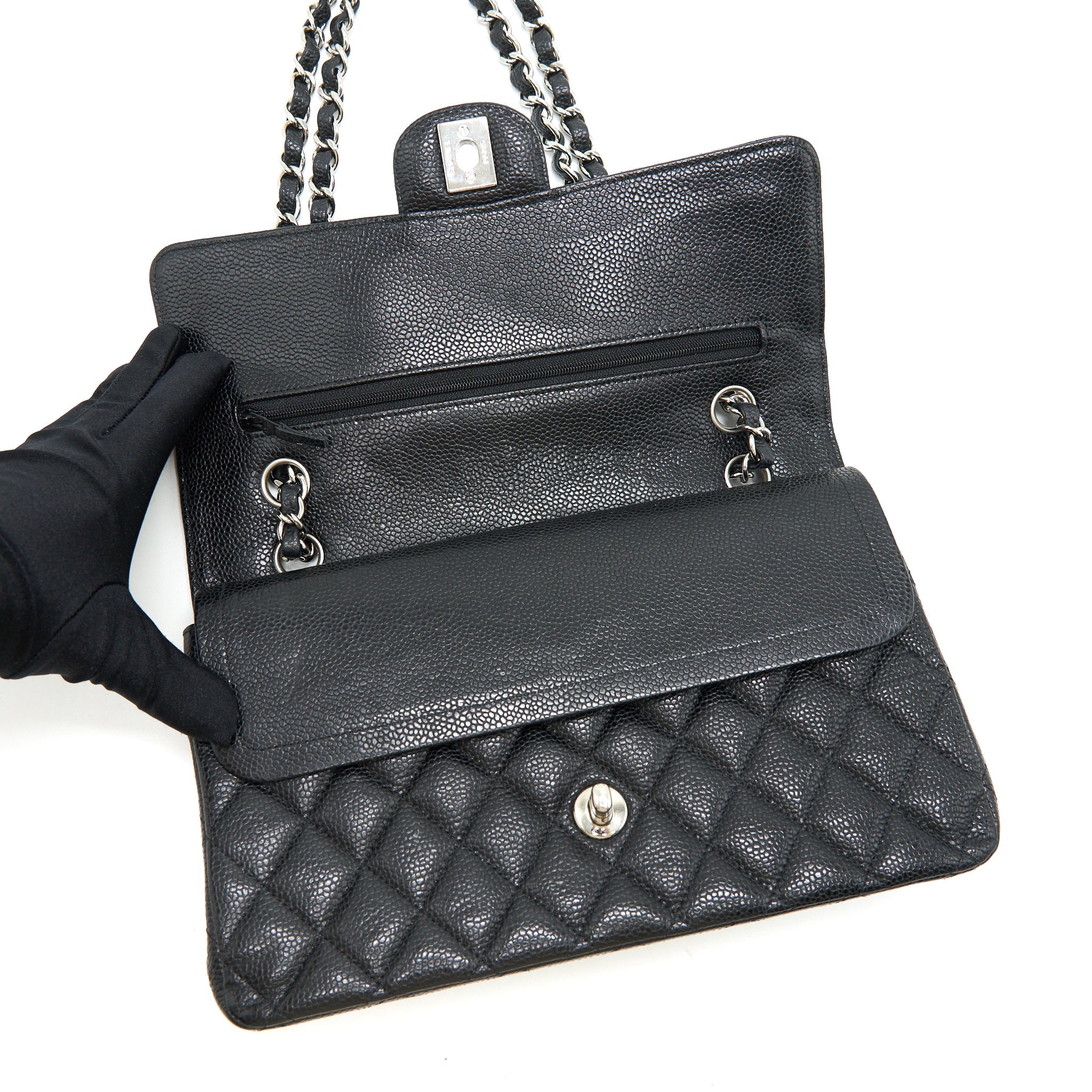 CHANEL MEDIUM CLASSIC DOUBLE FLAP CAVIER SHW