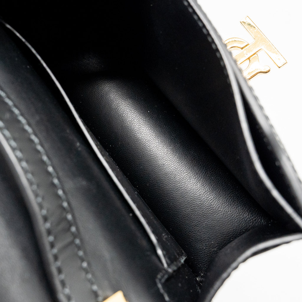 BURBERRY MINI TB MONOGRAM EMBOSSED SHOULDER BAG LAMBSKIN BLACK GHW