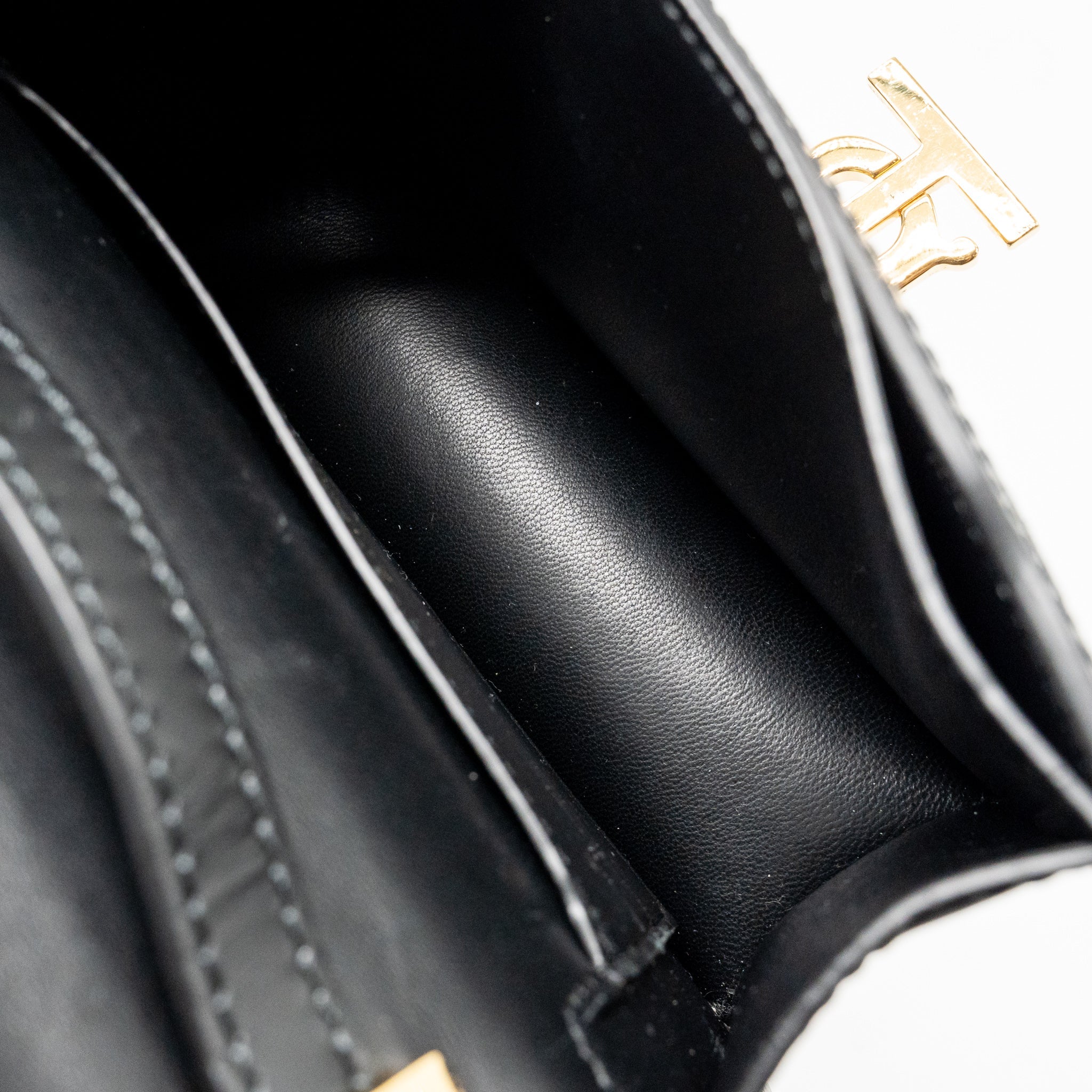 BURBERRY MINI TB MONOGRAM EMBOSSED SHOULDER BAG LAMBSKIN BLACK GHW