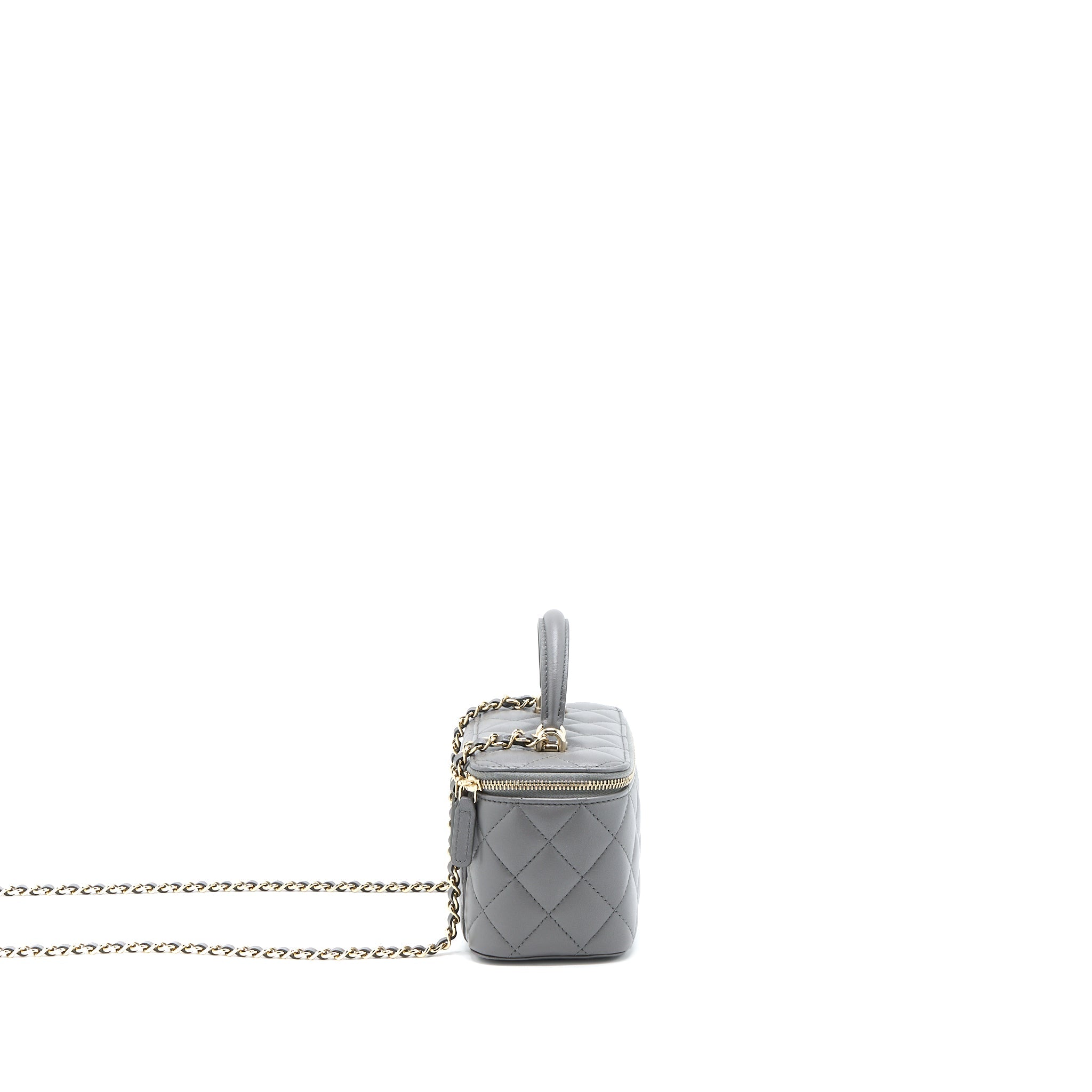 CHANEL TOP HANDLE LONG VANITY WITH CHAIN LAMBSKIN GREY LGHW (MICROCHIP)