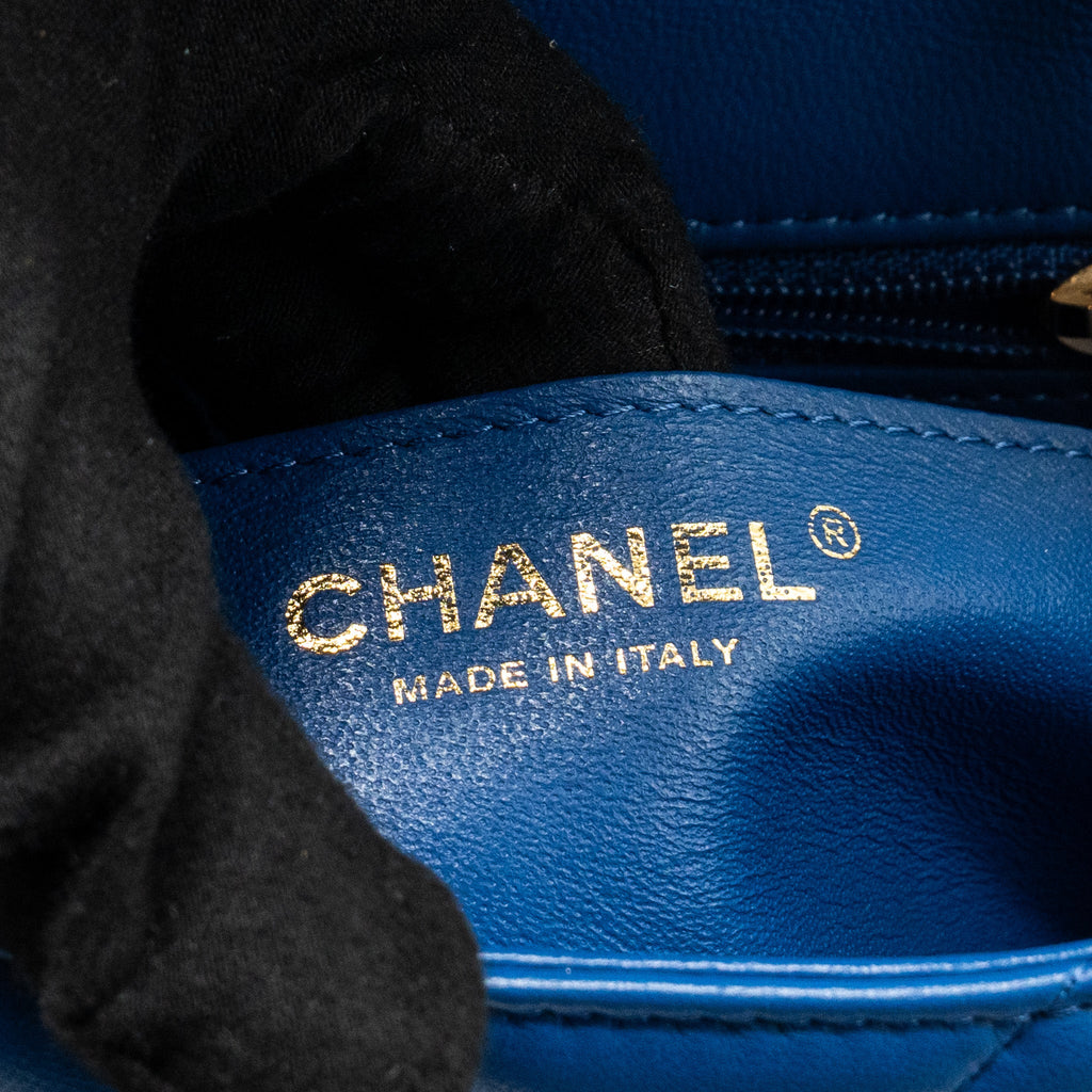 CHANEL MINI SQUARE CHEVRON LAMBSKIN BLUE LGHW