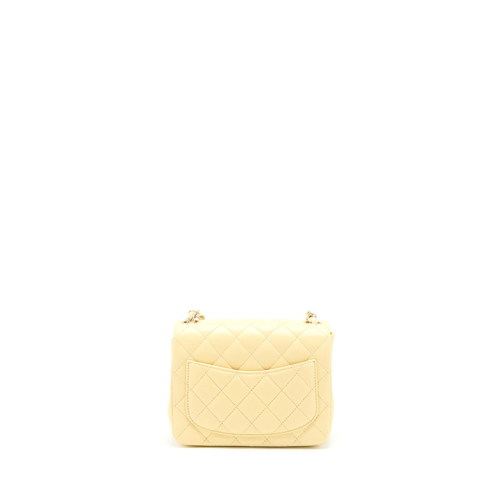 CHANEL MINI SQUARE FLAP BAG LAMBSKIN LIGHT YELLOW LGHW